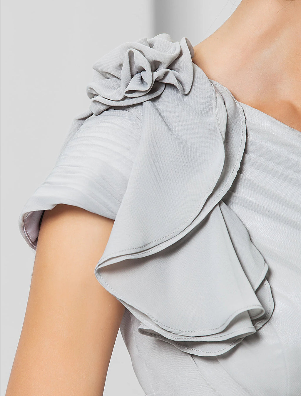 Vestido elegante de fiesta para invitados de boda, de noche, largo hasta el suelo, sin mangas, con un hombro al descubierto, de gasa, con apliques de faja o cinta.