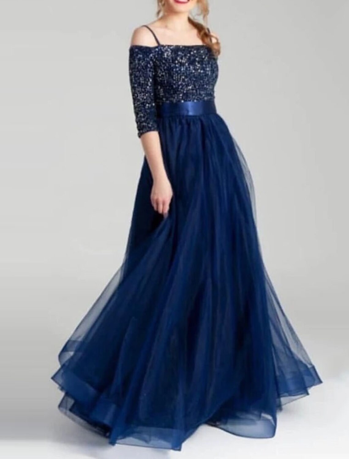 A-Line Prom Dresses Maxi Dress Formal Wedding Party Floor Length Half Sleeve Spaghetti Strap Belt / Sash Cotton Backless with Glitter Pleats Sequin 2025