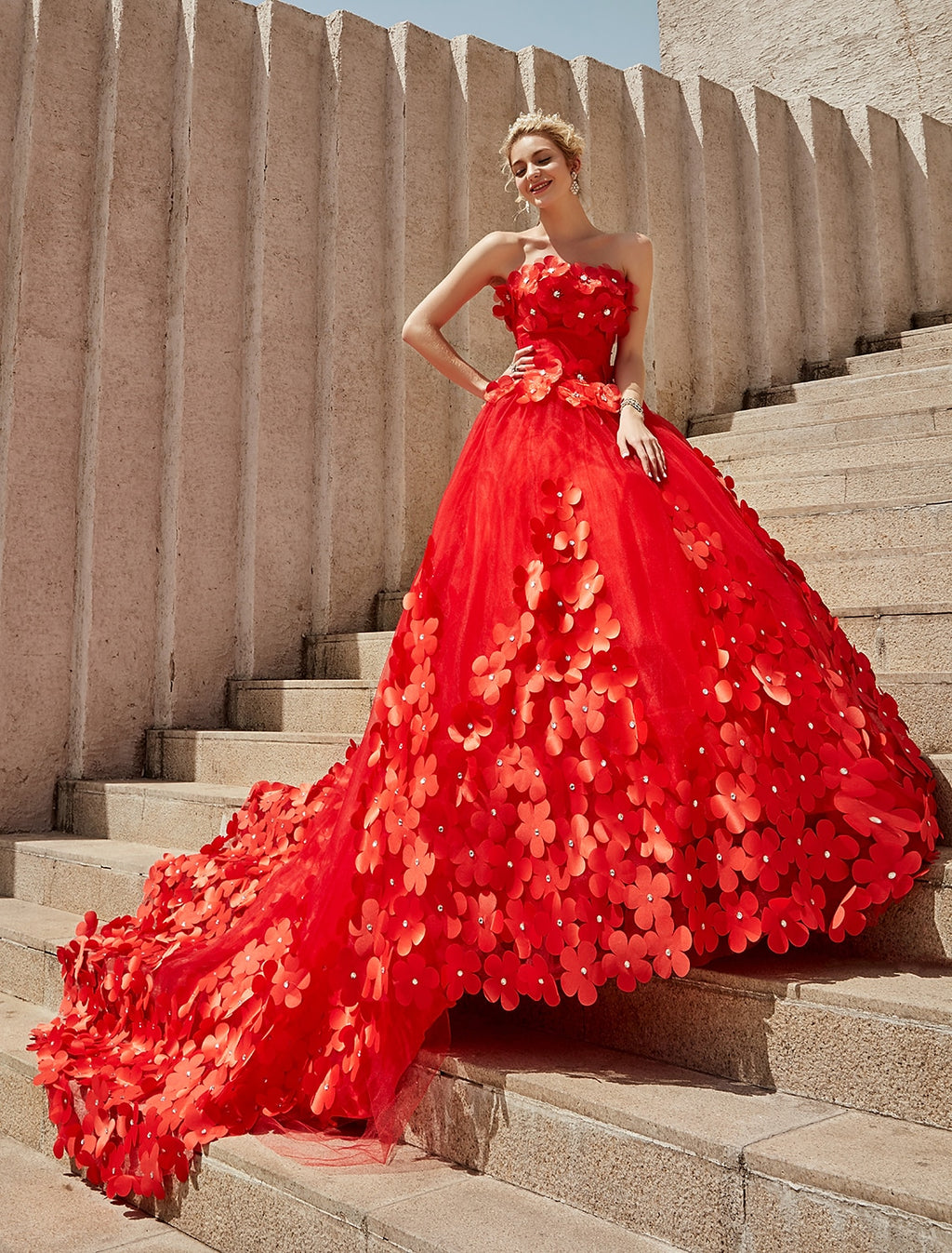 White Tulle A-Line Sweetheart Floor-Length Evening Dress with 3D Floral Appliques