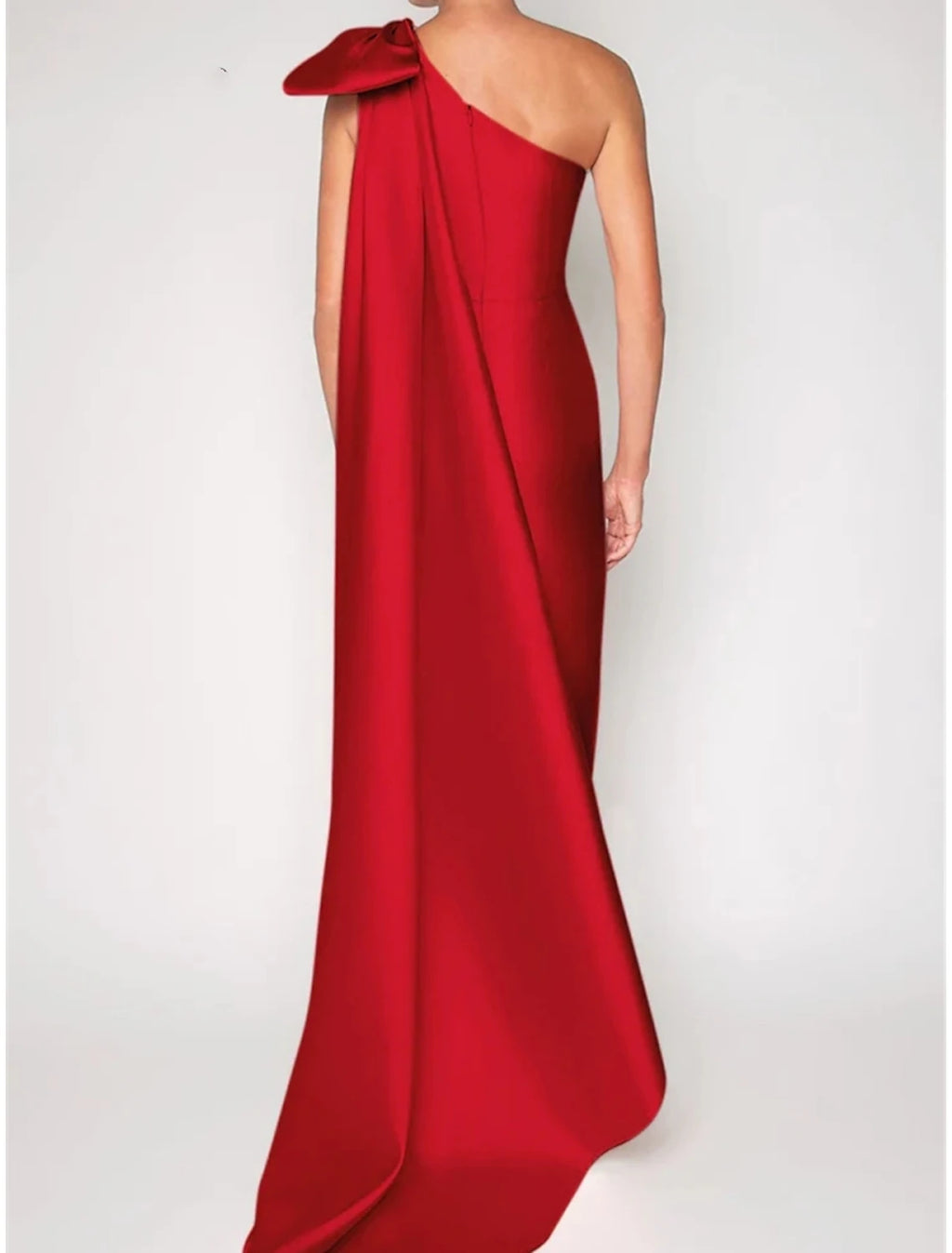 Lavender Satin One Shoulder Floor-Length Evening Dress with Bow Detail