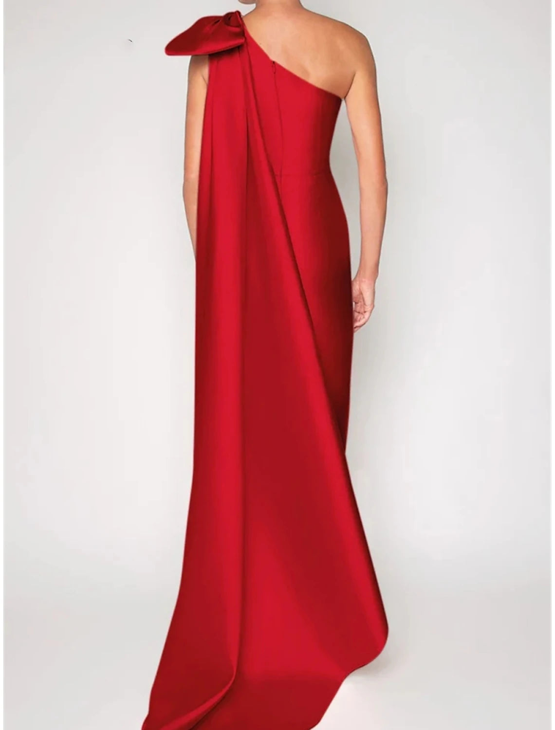 Lavender Satin One Shoulder Floor-Length Evening Dress with Bow Detail
