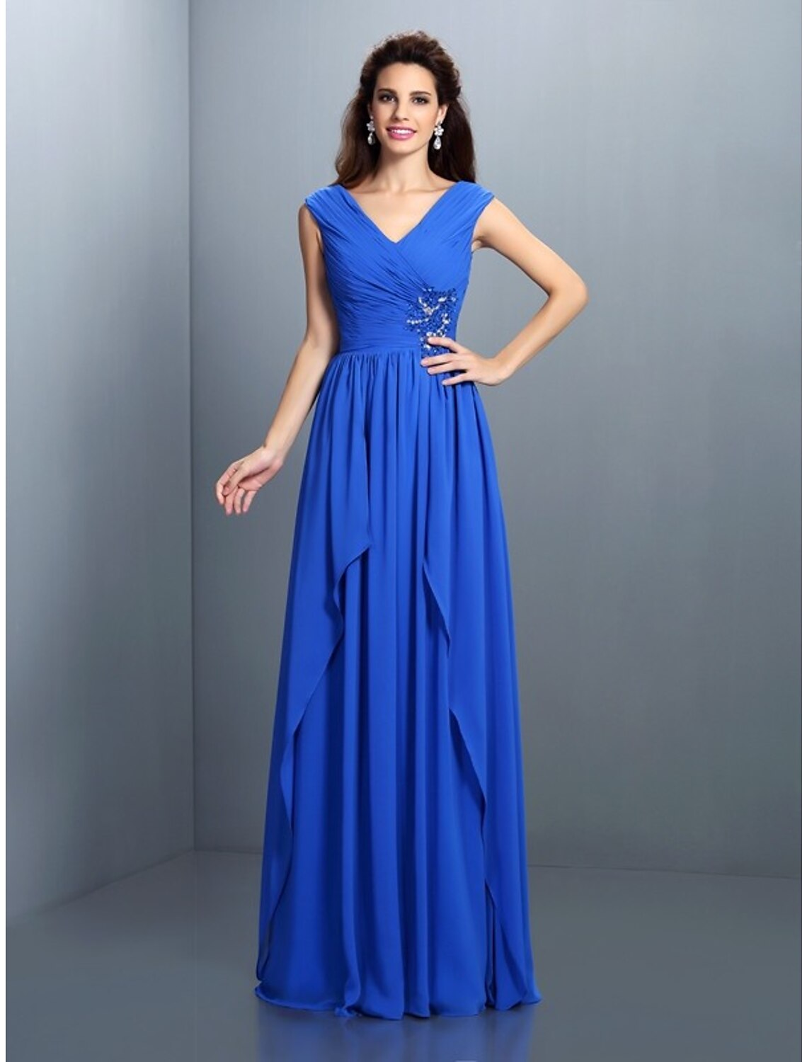 Royal Blue Chiffon V-Neck A-Line Bridesmaid Dress