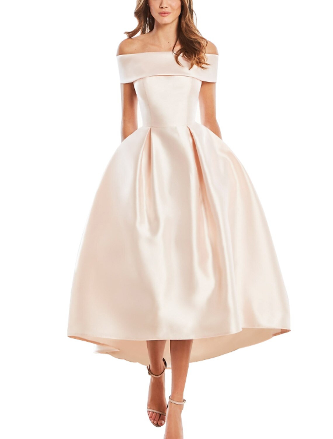 Vestido de fiesta elegante vintage de compromiso, vestido de fiesta con hombros descubiertos, manga corta, largo hasta el tobillo, satén con elegante