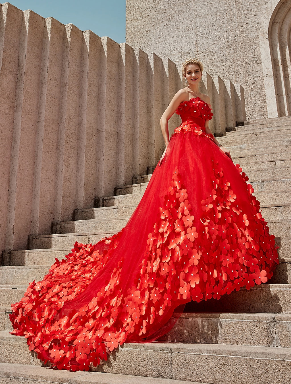White Tulle A-Line Sweetheart Floor-Length Evening Dress with 3D Floral Appliques