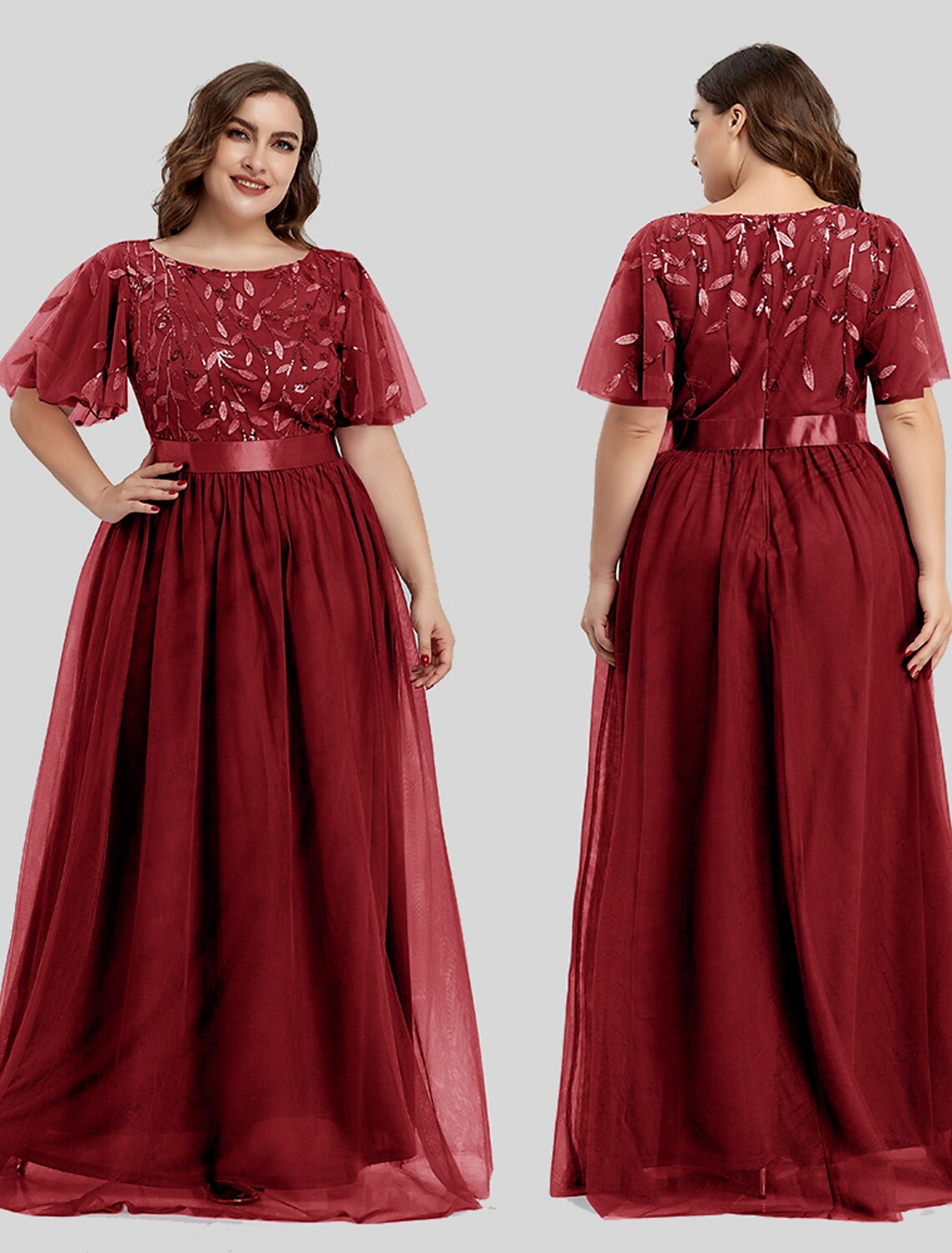 Abiti da ballo a trapezio, abiti floreali, abiti da ospite per matrimoni, abiti da damigella d'onore, lunghi fino al pavimento, maniche corte, scollo gioiello, tulle con ricami