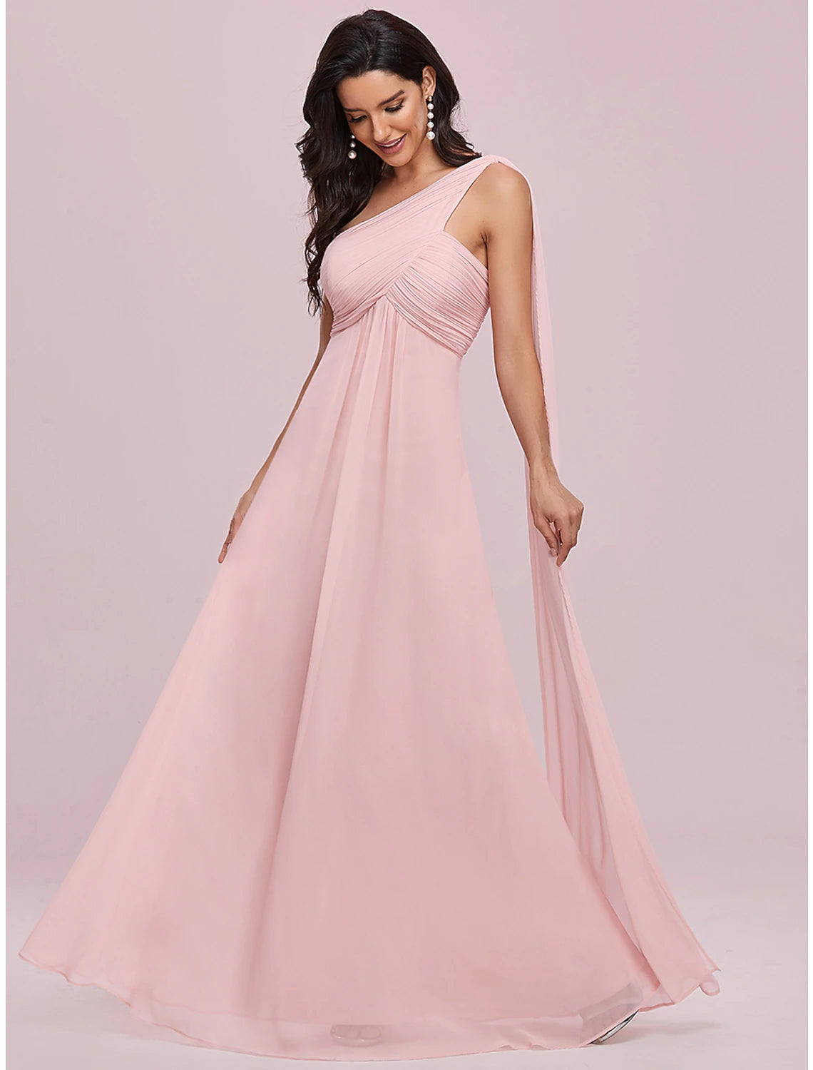 Royal Blue One Shoulder Pleated A-Line Chiffon Floor-Length Bridesmaid Dress