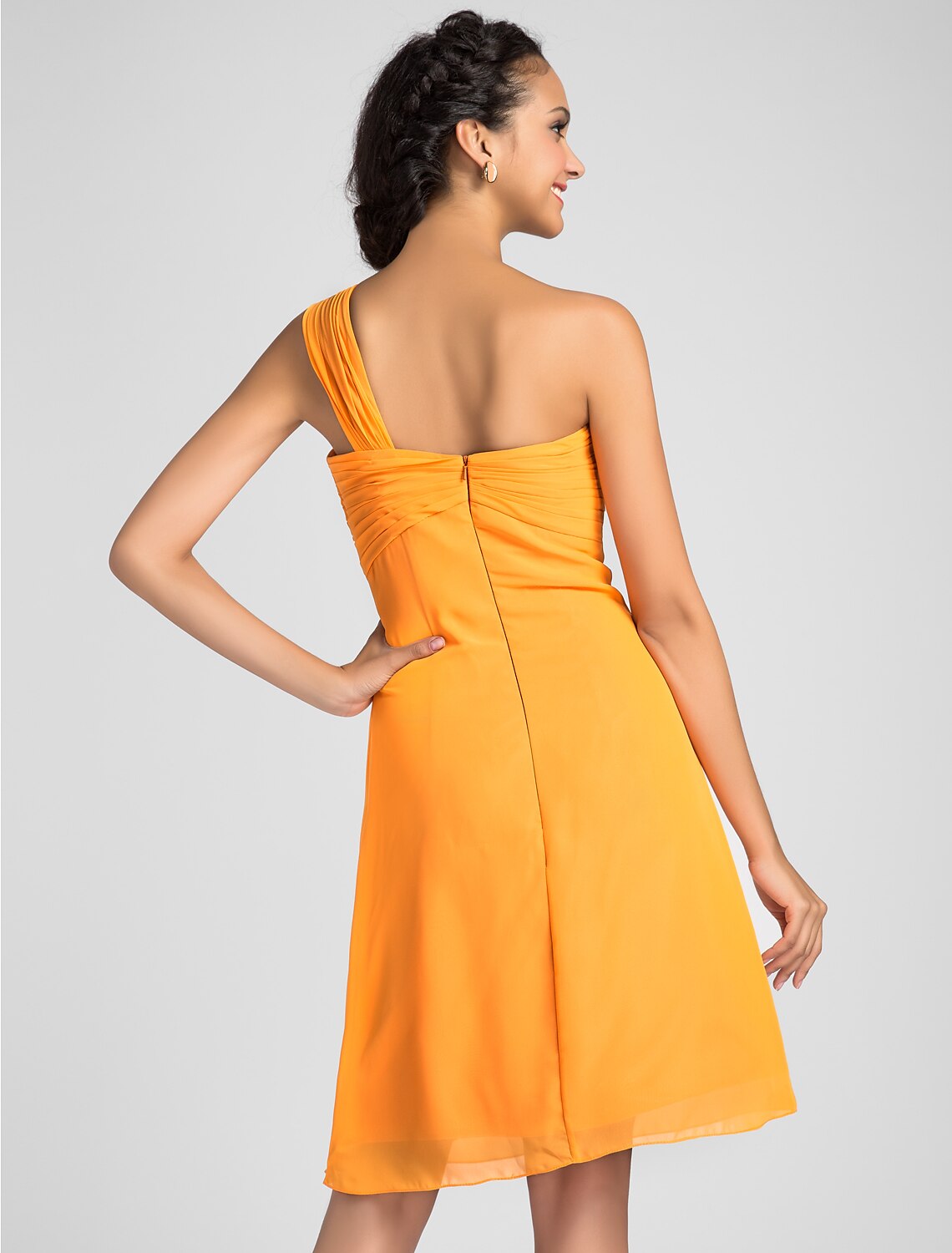 Bright Orange Chiffon One Shoulder Short A-Line Bridesmaid Dress