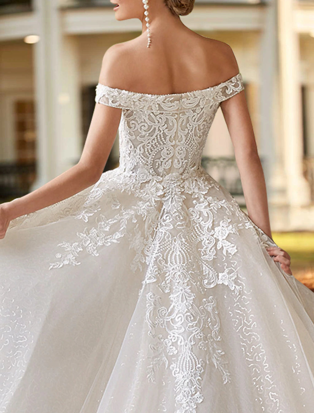 Ivory Lace Mermaid Off-the-Shoulder Floor-Length Dress with Detachable Overskirt
