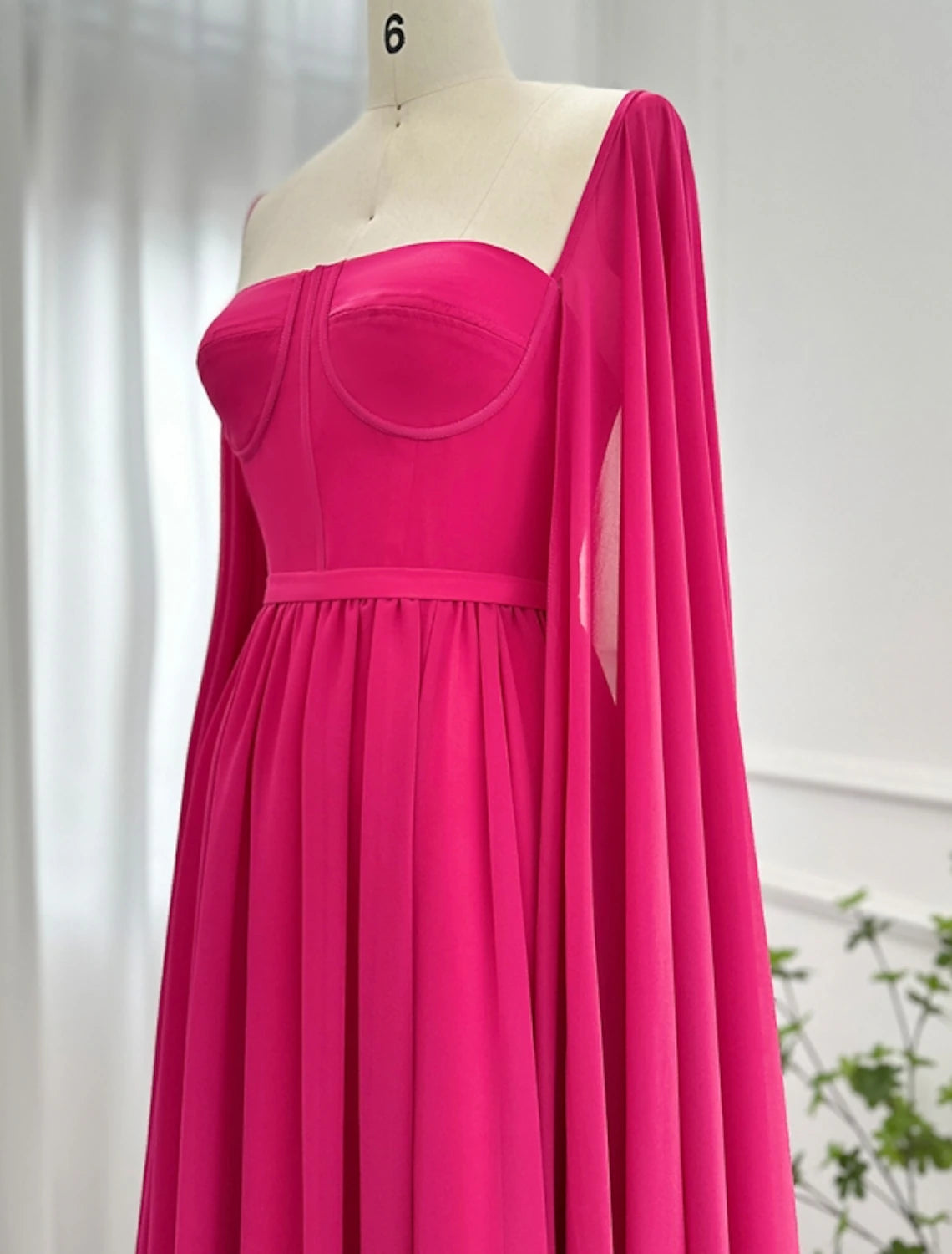 Emerald Chiffon A-Line Bridesmaid Floor-Length Dress with Square Neck & Cape Sleeves
