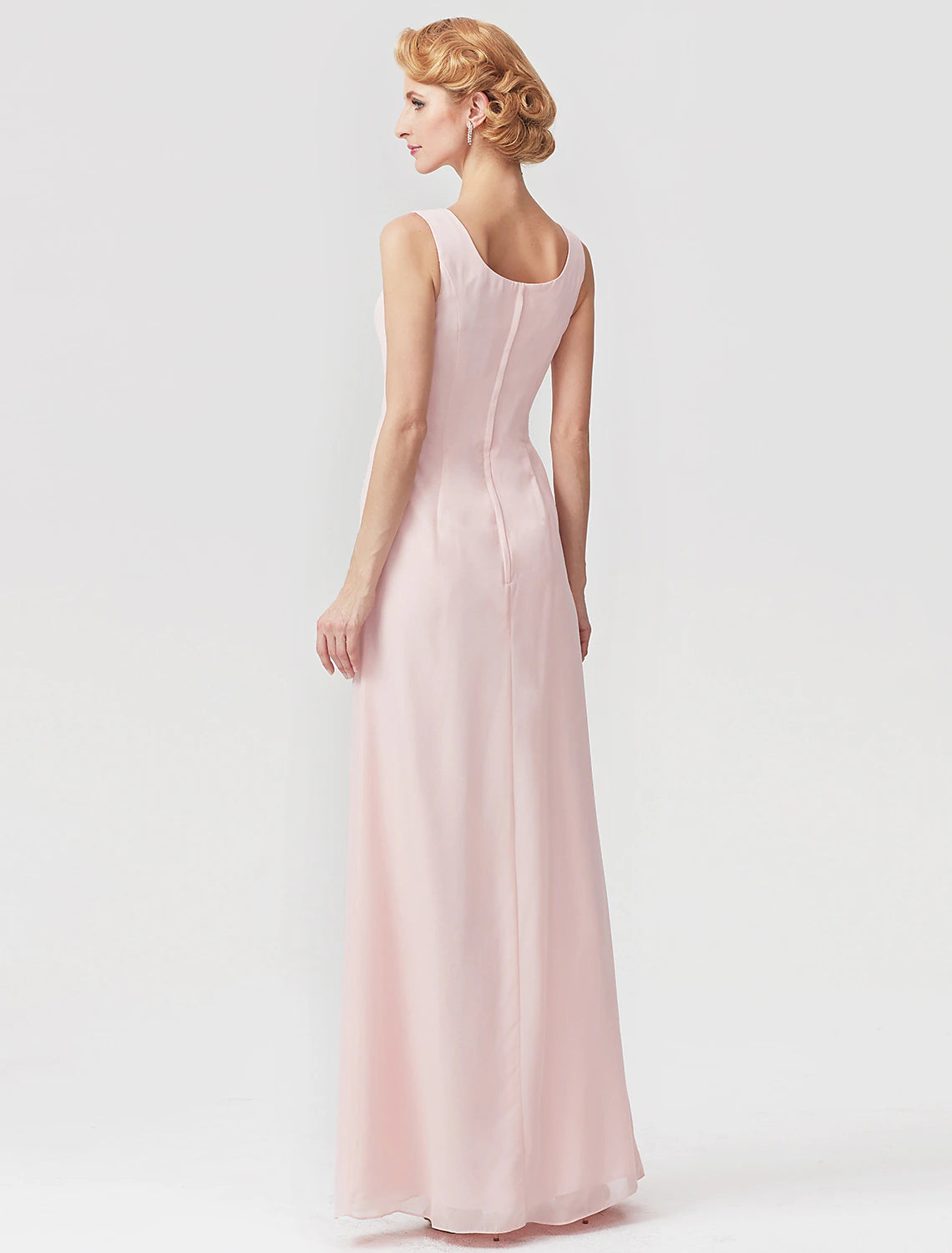 Vestido de madre de la novia de dos piezas, corte A, elegante, escote cuadrado, largo hasta el suelo, de gasa charmeuse, sin mangas, cruzado incluido con fruncido