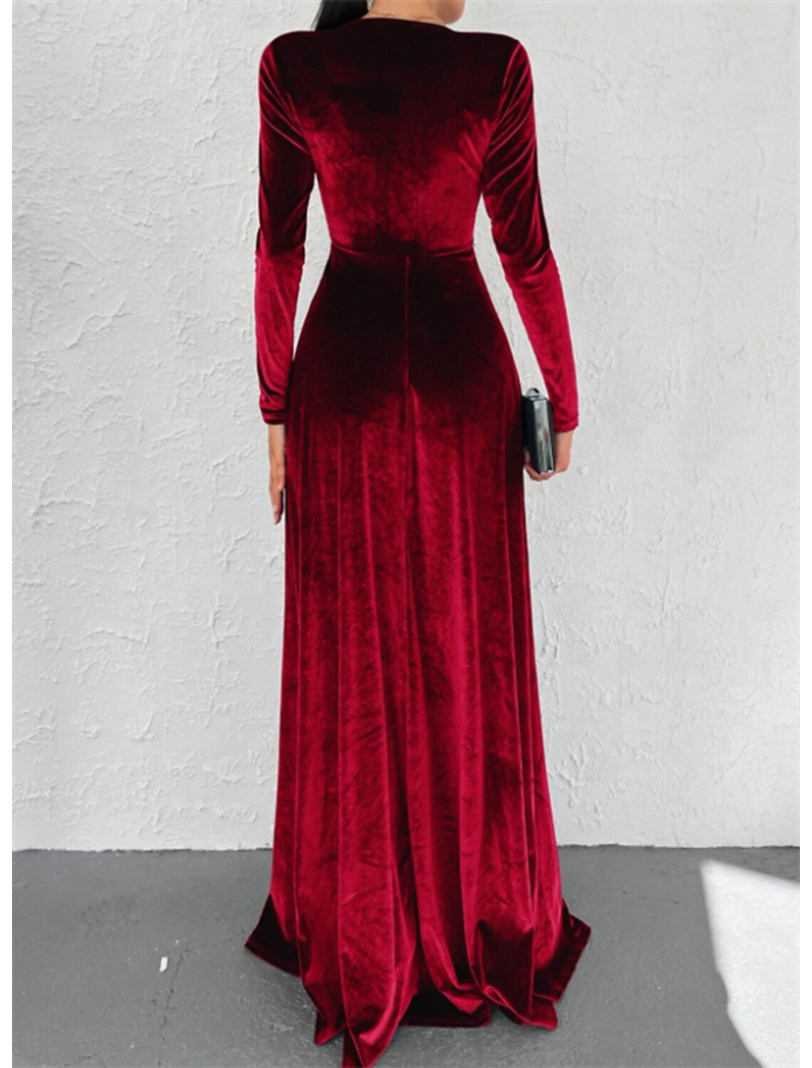 Mermaid / Trumpet Evening Gown Elegant Dress Formal Christmas Sweep / Brush Train Long Sleeve V Neck Velvet with Ruched Slit