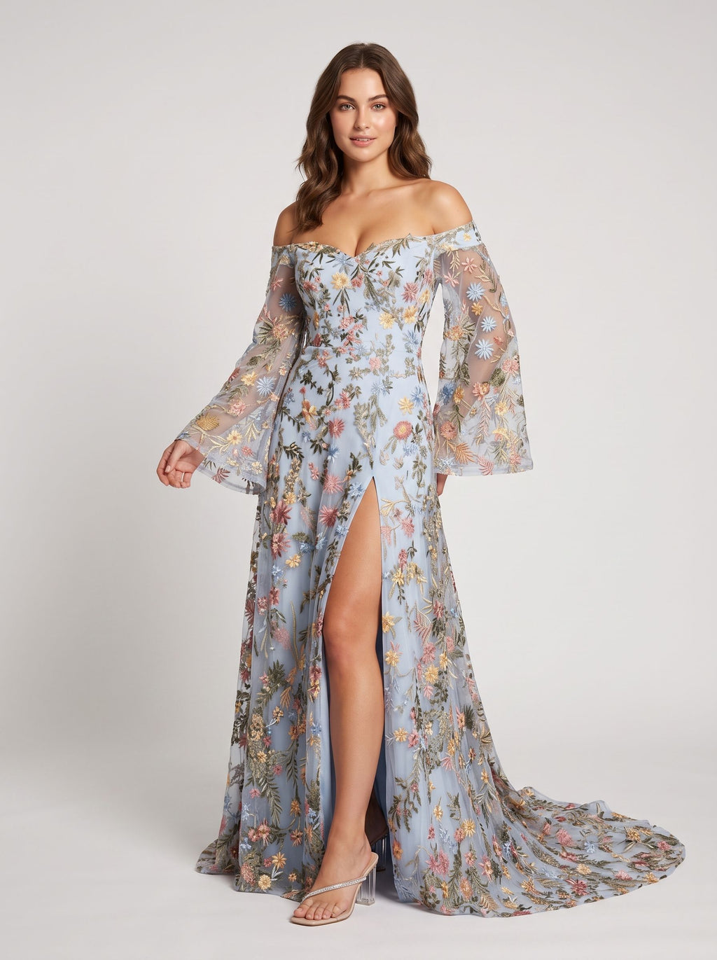 Wisteria Mesh a-line off-the-shoulder zipper-back floor-length Dress - Jimiss