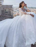 Vestidos de novia formales de otoño, sexys, con escote en V, manga larga, cola capilla, de encaje y apliques, para bodas de verano y fiestas, ropa para mujer