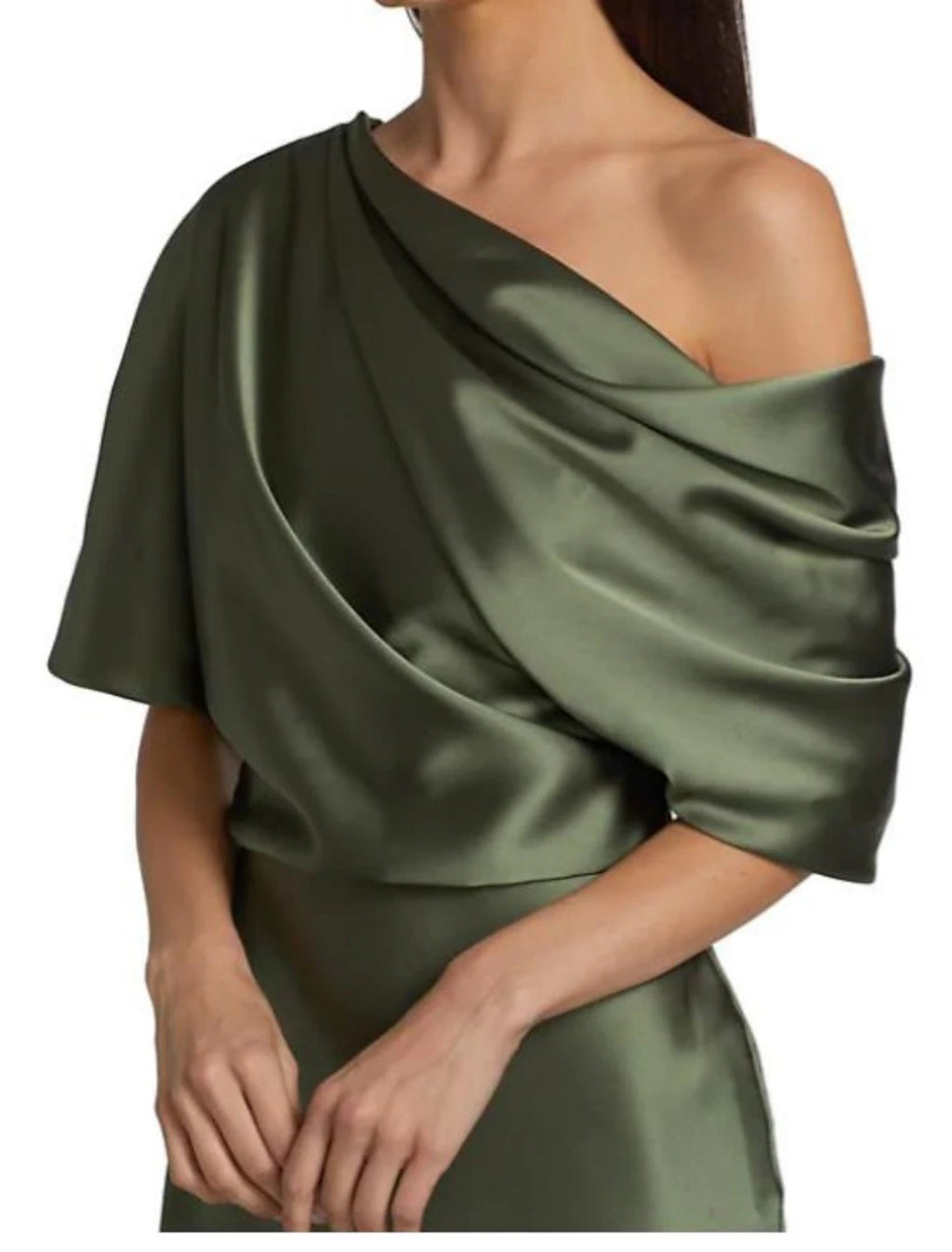 Abito da cerimonia per la madre della sposa, elegante, con maniche a sbuffo, in raso, con arricciature e strascico a ruota, per invitati al matrimonio