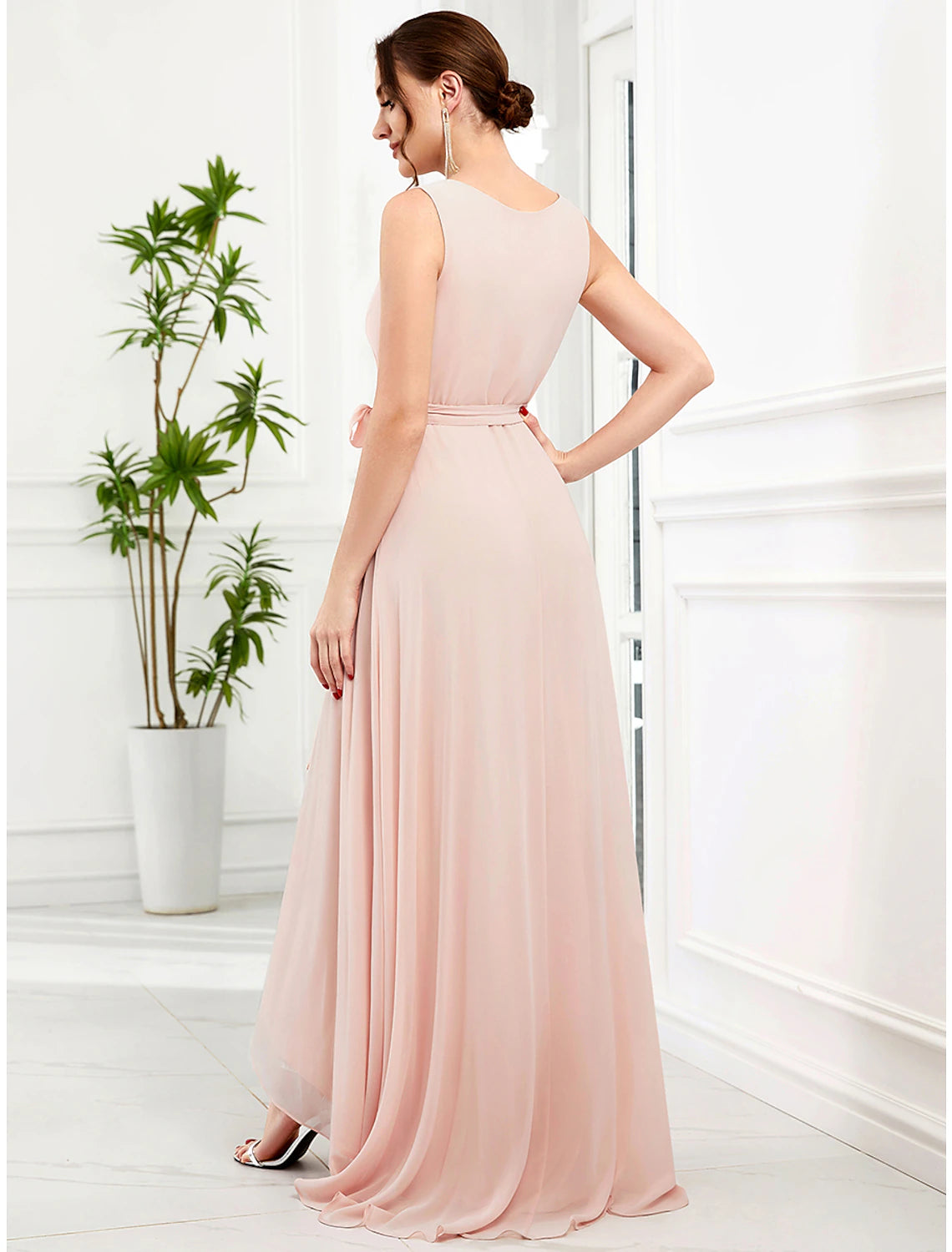 Blushing Pink Chiffon Asymmetrical A-Line Bridesmaid Dress