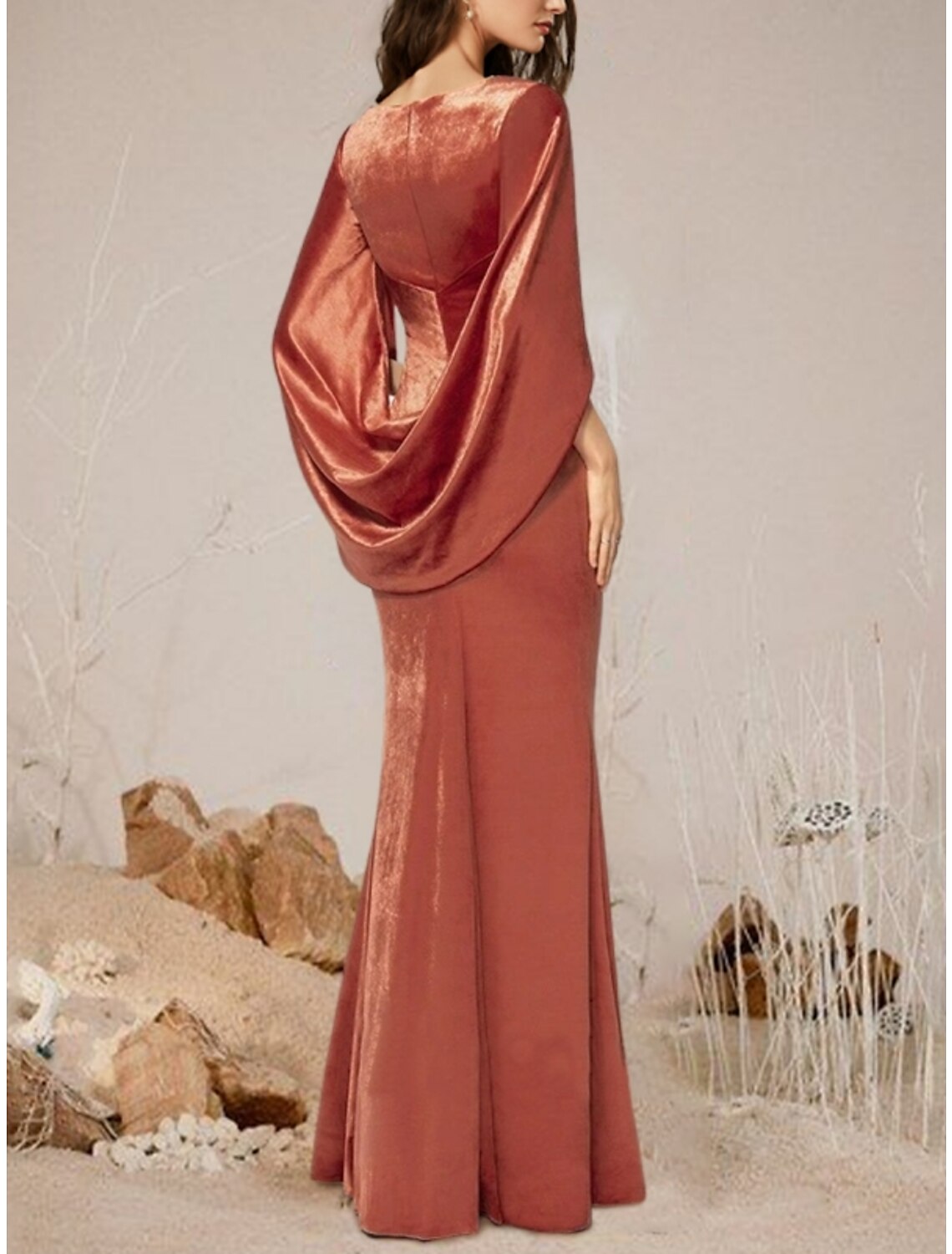 Mermaid / Trumpet Evening Gown Elegant Dress Formal Fall Floor Length Half Sleeve V Neck Velvet with Pleats Ruched
