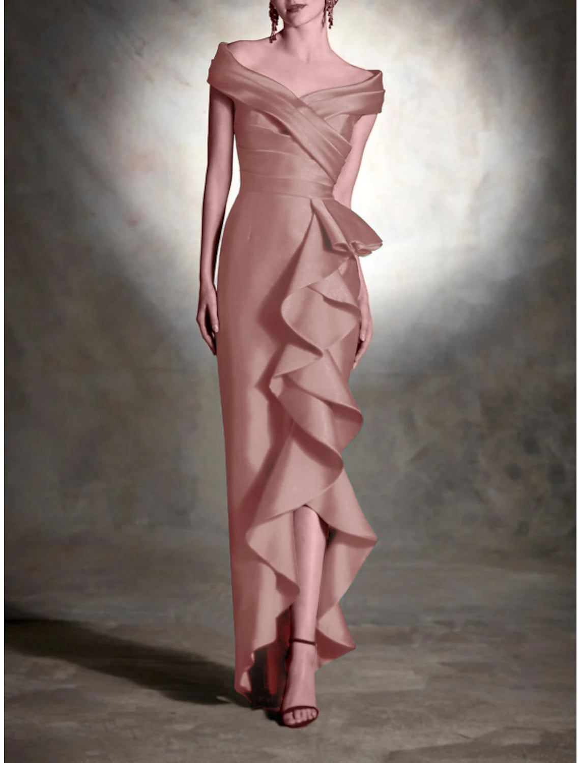 Sheath Formal Dress Cocktail Dresses Christmas Red Green Dress Vintage Dress Formal Wedding Guest Asymmetrical Sleeveless Off Shoulder Satin with Ruffles 2025