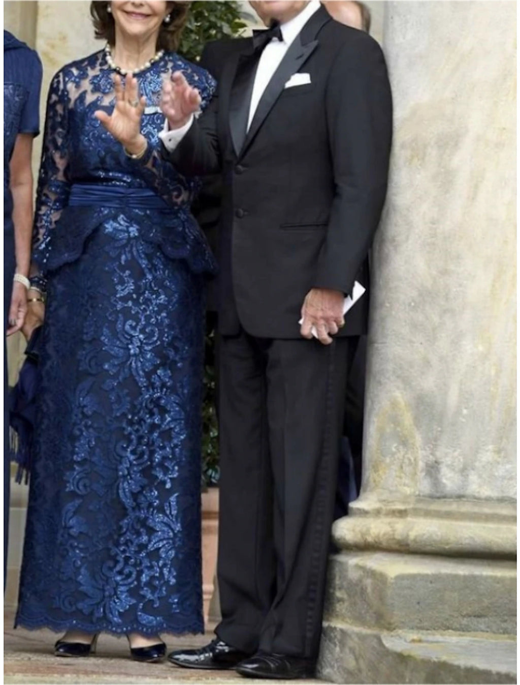 Vestido de Madre de la Novia con Corte Vaina/Columna para Invitadas de Boda, Elegante, Fiesta, Brillo y Resplandor, Cuello Joya, Largo hasta el Tobillo, Lentejuelas, Manga Larga con Volantes de Encaje