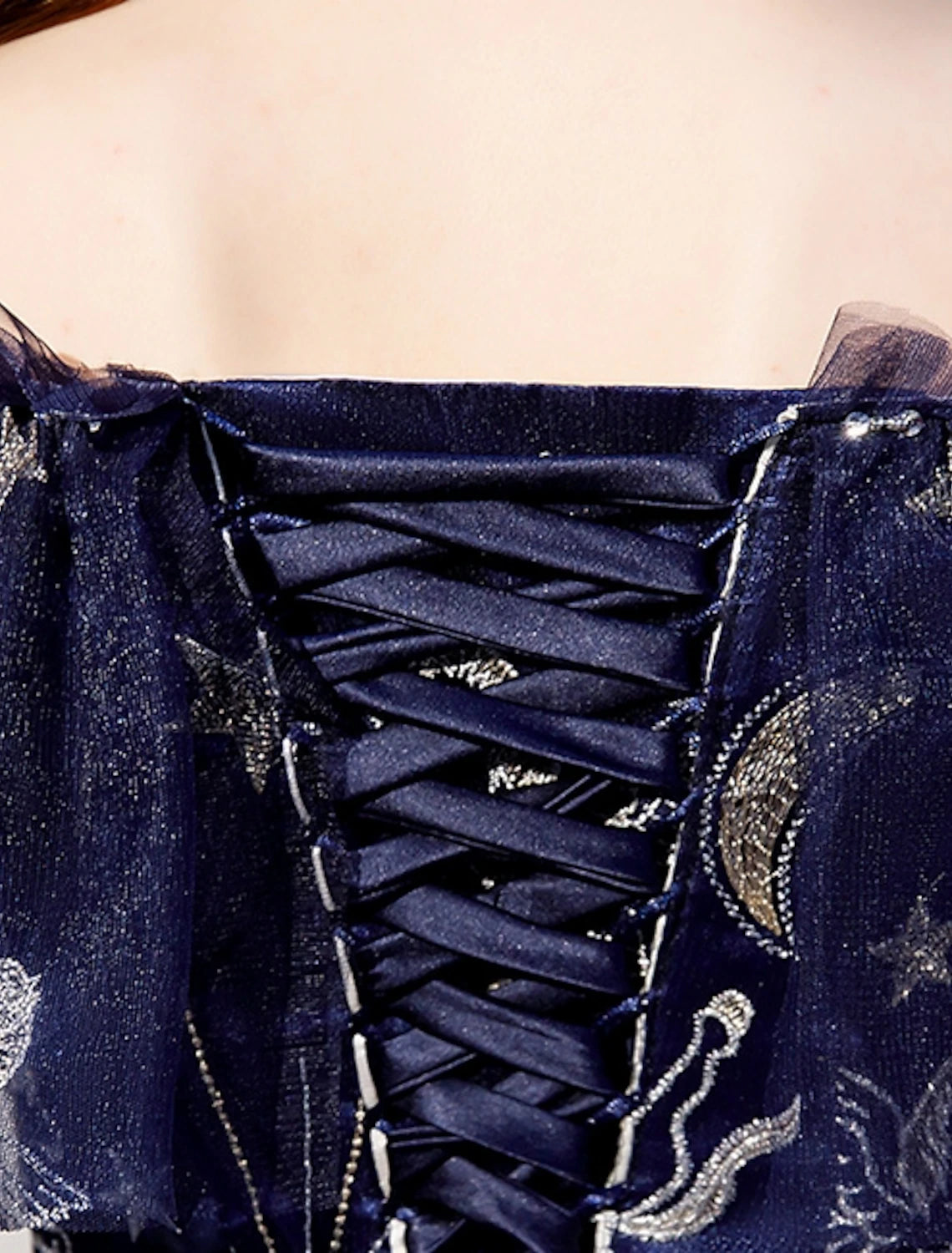 A-Line Prom Dresses Elegant Dress Wedding Guest Party Wear Floor Length Short Sleeve Off Shoulder Tulle with Embroidery Tiered