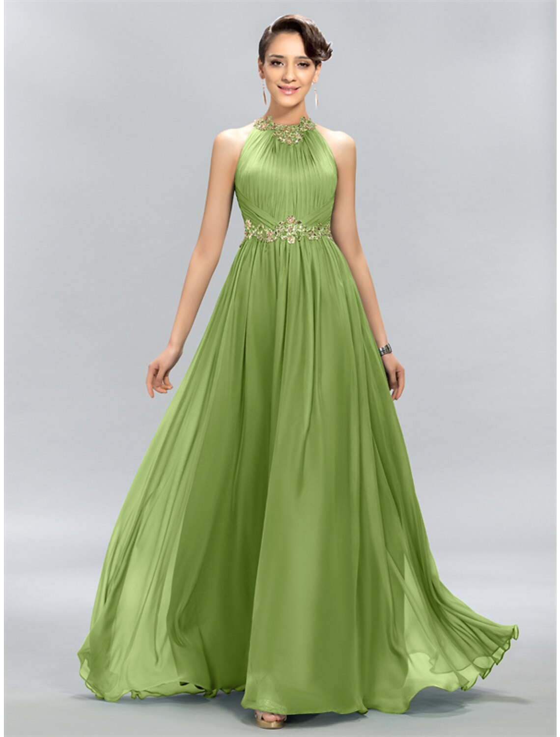 Halter Neck Royal Blue Chiffon A-Line Floor-Length Dress for Prom & Evening Party