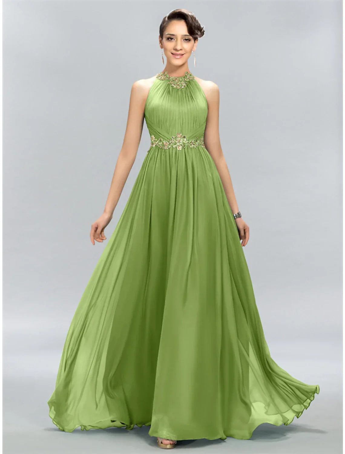 Royal Blue Halter Neck A-Line Chiffon Evening Dress