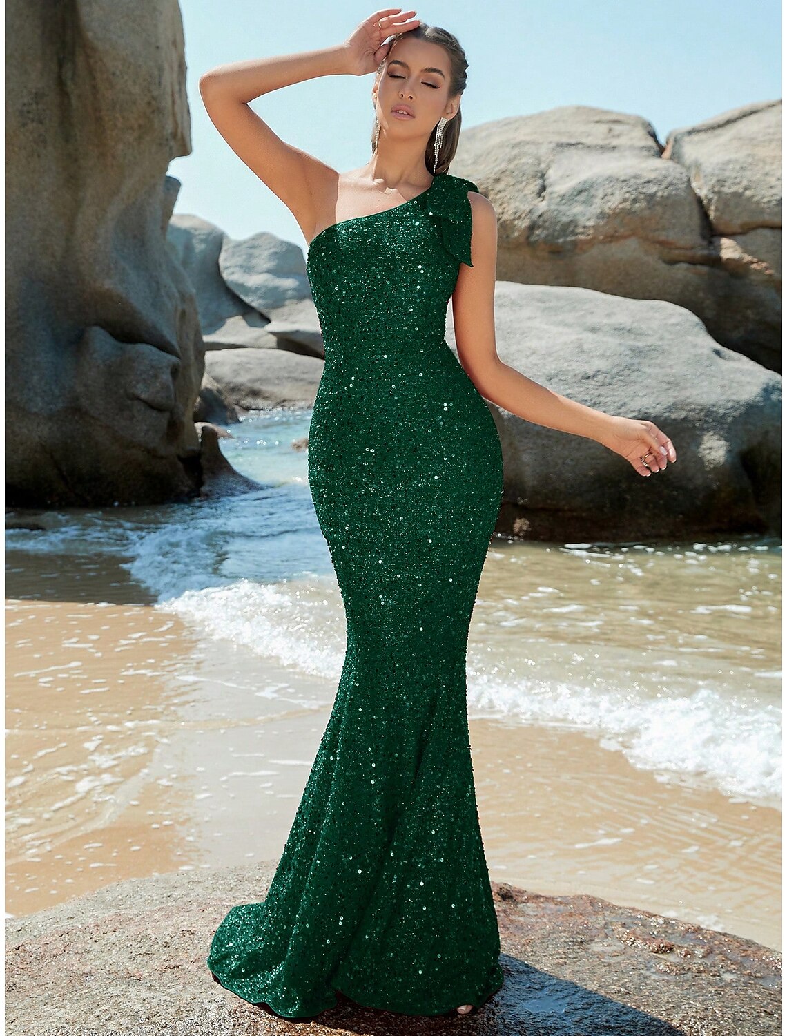 Red Sequin Mermaid Floor-Length Evening Dress