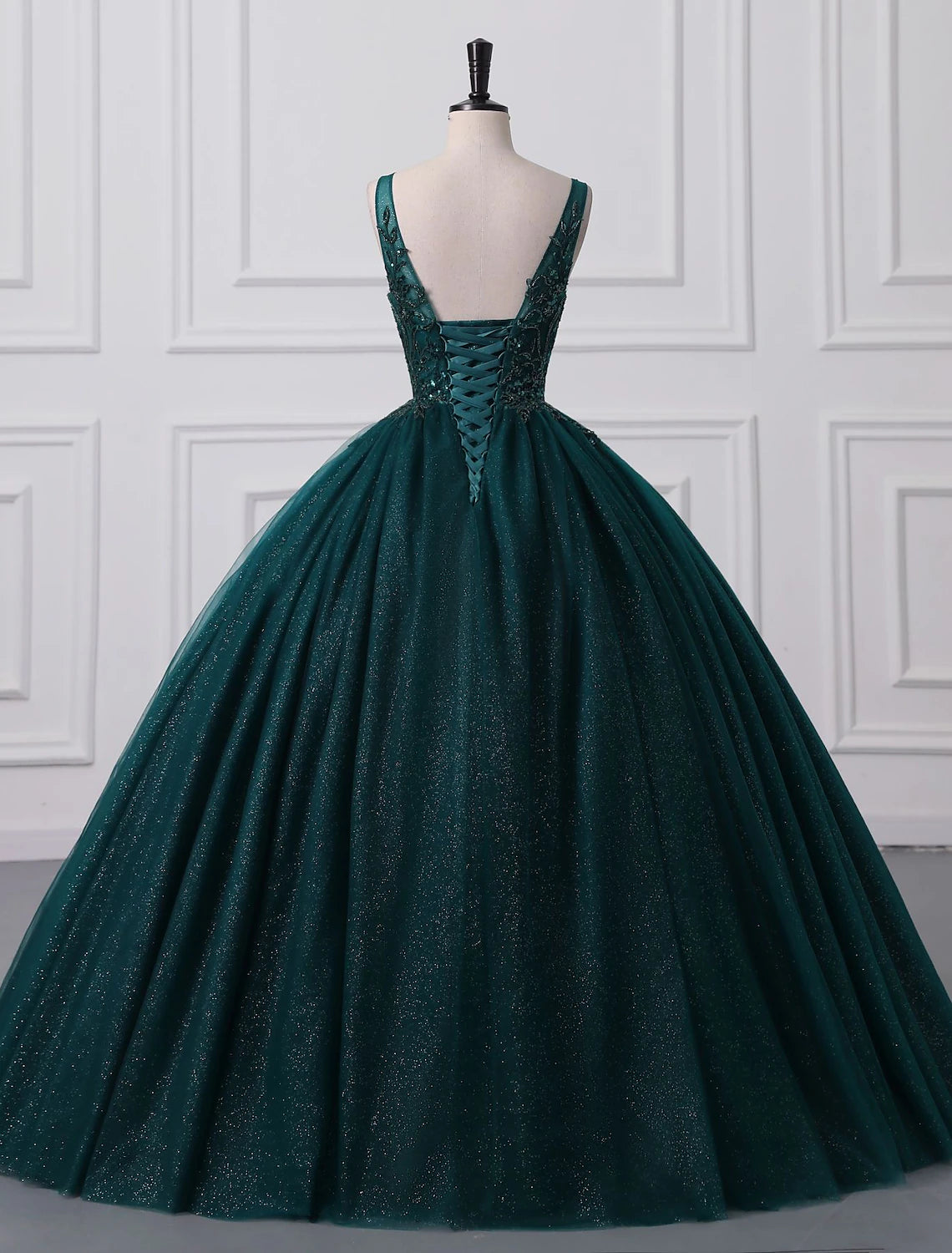 Emerald Glitter Ball Gown Floor-Length Evening Dress with Sequin Bodice