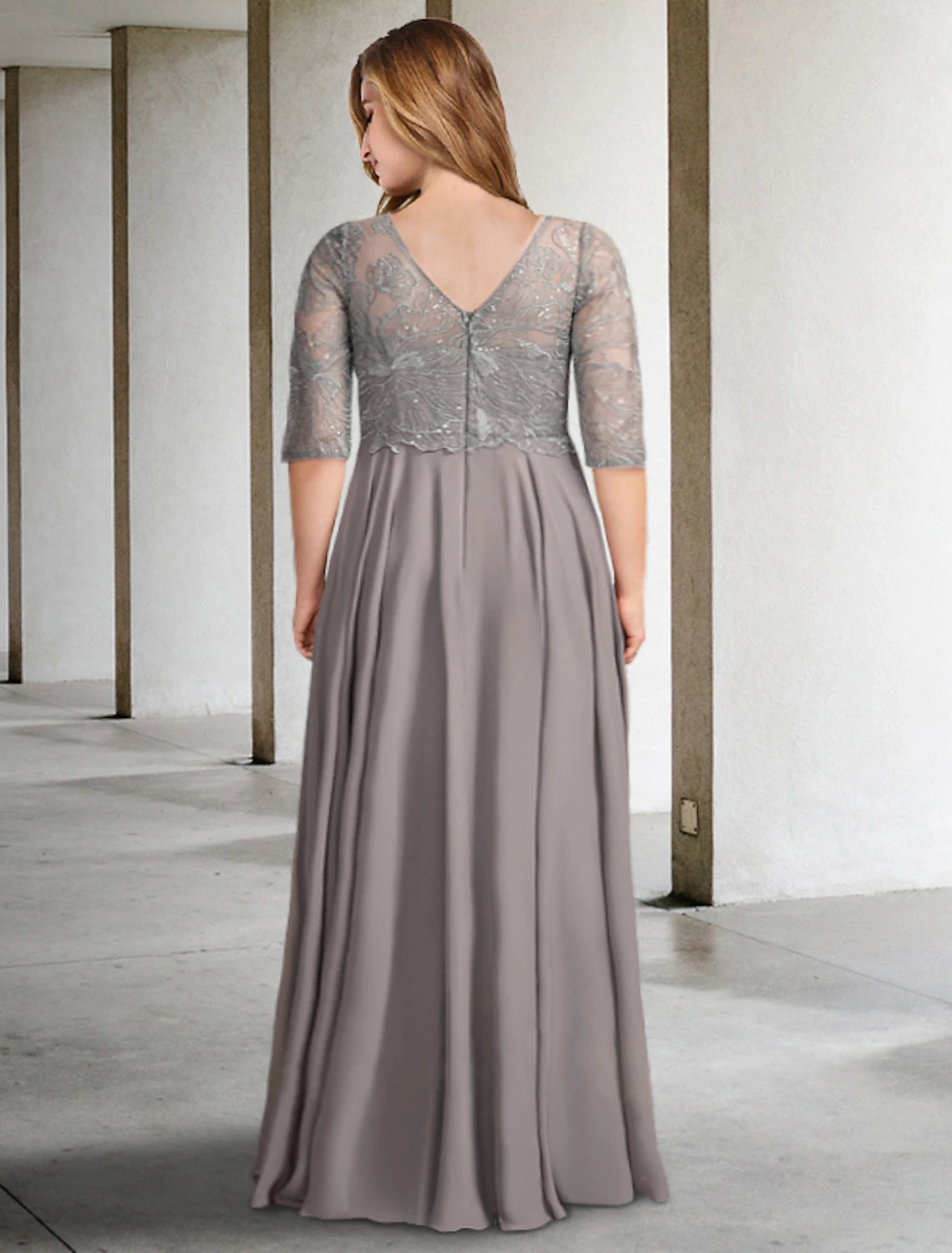 Grey Chiffon A-Line Floor-Length Dress