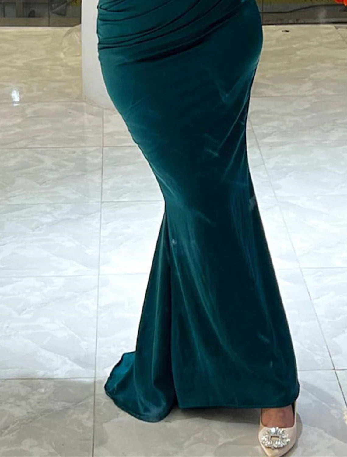 Mermaid / Trumpet Evening Gown Elegant Dress Wedding Guest Fall Sweep / Brush Train Long Sleeve High Neck  Chiffon with Ruched Sequin 2025