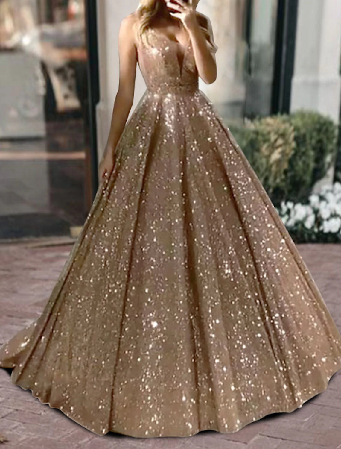 Ball Gown Glitter Prom Black Dress Luxurious Tulle Sparkly Dress For Wedding Party Quinceanera Sweep / Brush Train Sleeveless V Neck Tulle V Back with Sequin 2025