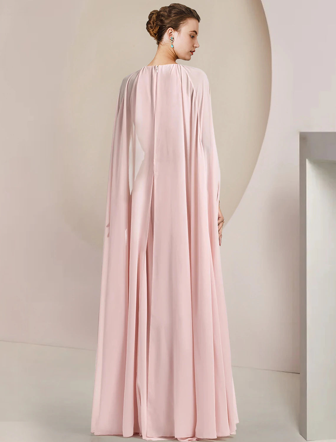 Abito da cerimonia per la madre della sposa, a trapezio, elegante, con scollo a barchetta, lunghezza al pavimento, in chiffon, senza maniche, con fascia/fiocco floreale