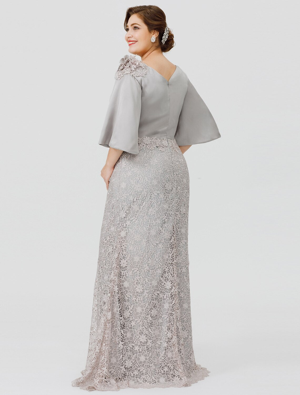 Silver Satin Mermaid Floor-Length Dress with Draped Cowl Neckline - Jimiss