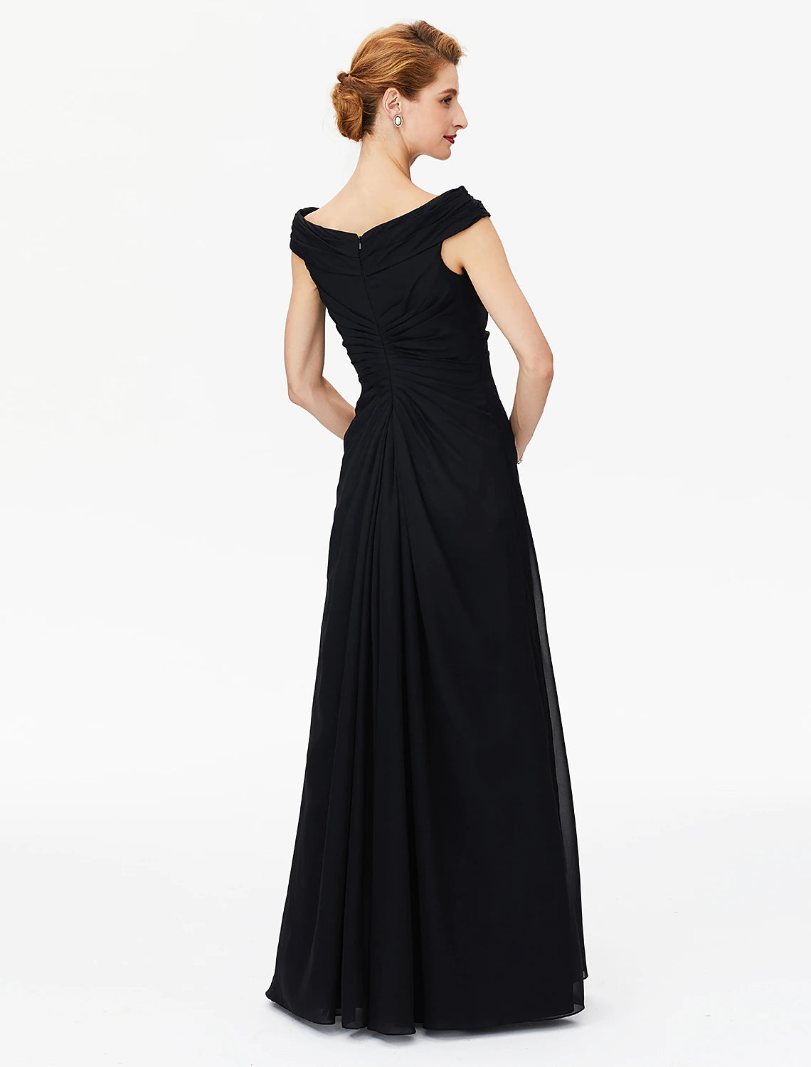 Sheath / Column Mother of the Bride Dress Furcal Off Shoulder Floor Length Chiffon Short Sleeve No with Pleats Split Front