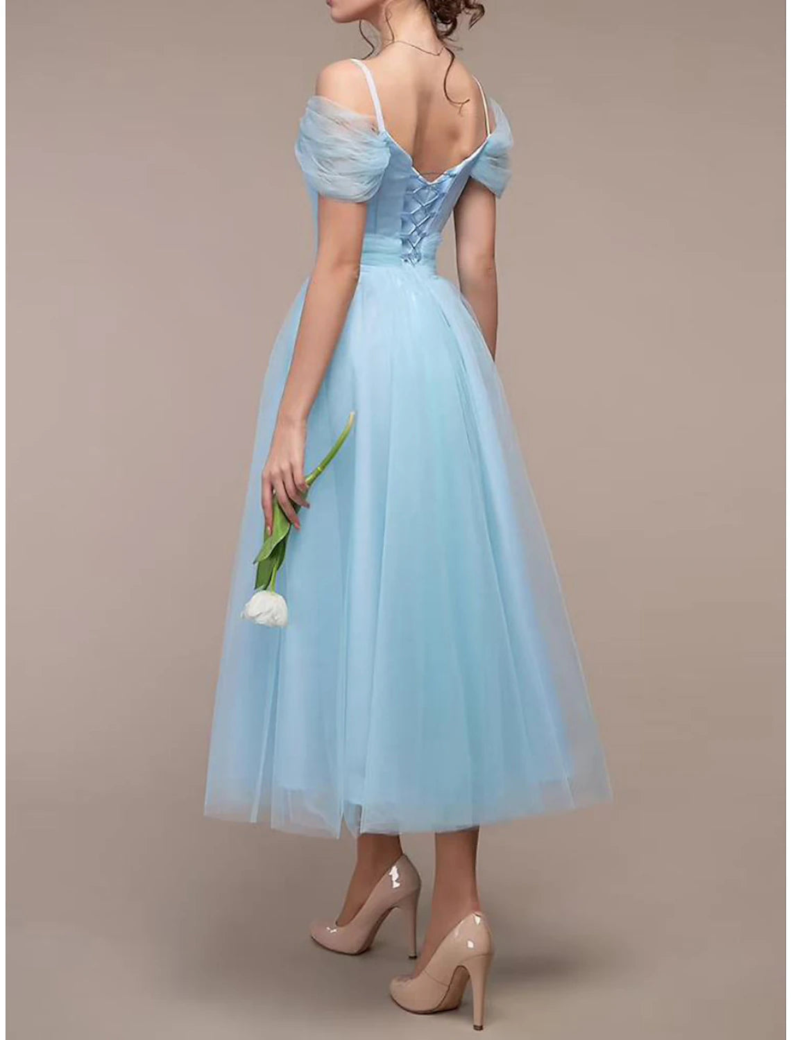 Abito da festa da donna, abito da ballo, abito da sposa, abito midi, rosa vino, azzurro, manica corta, colore puro, arricciato, estivo, primavera, spalline sottili, festa, compleanno, vacanza, abito estivo attillato