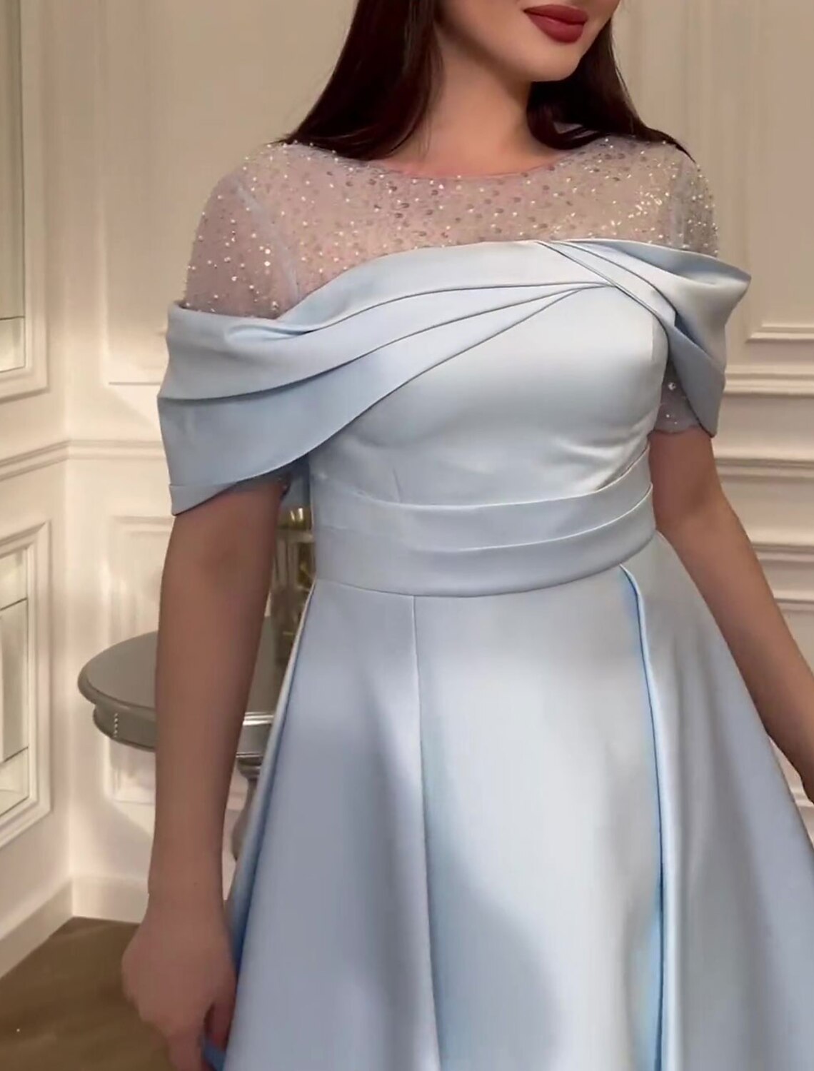 Sheath / Column Evening Gown Elegant Dress Formal Black Dress Tea Length 3/4 Length Sleeve Square Neck  Fabric with Feather