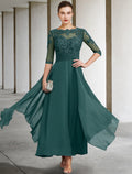 Mocha Chiffon A-Line Ankle-Length Evening Dress with Lace Bodice & Draped Waist