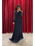 Vestido de noche de corte A con brillo y destellos, vestido formal de otoño con cola larga y escote en V, lentejuelas y pliegues brillantes.