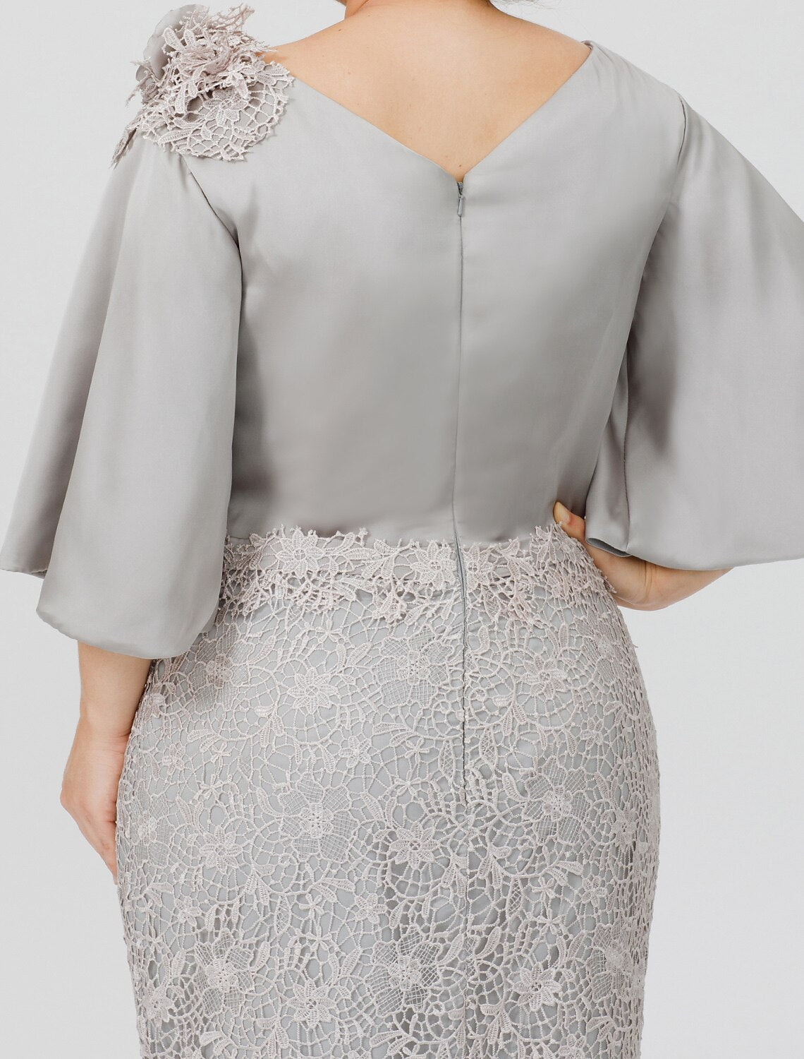 Vestido de sirena/trompeta para madre de la novia, talla grande, sexy, cuello vuelto, cola larga/cortada, satén, gasa, encaje sobre satén, media manga, sin mangas, con apliques