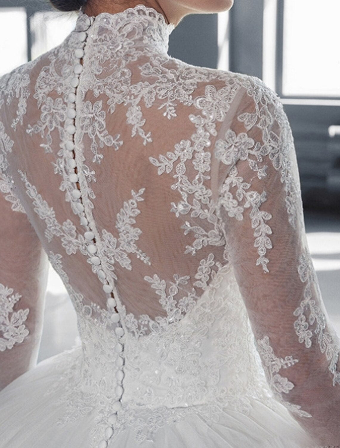 Vestidos de novia formales de compromiso, vestido de fiesta, cuello alto, manga larga, cola larga, vestidos de novia de encaje con apliques de cuentas