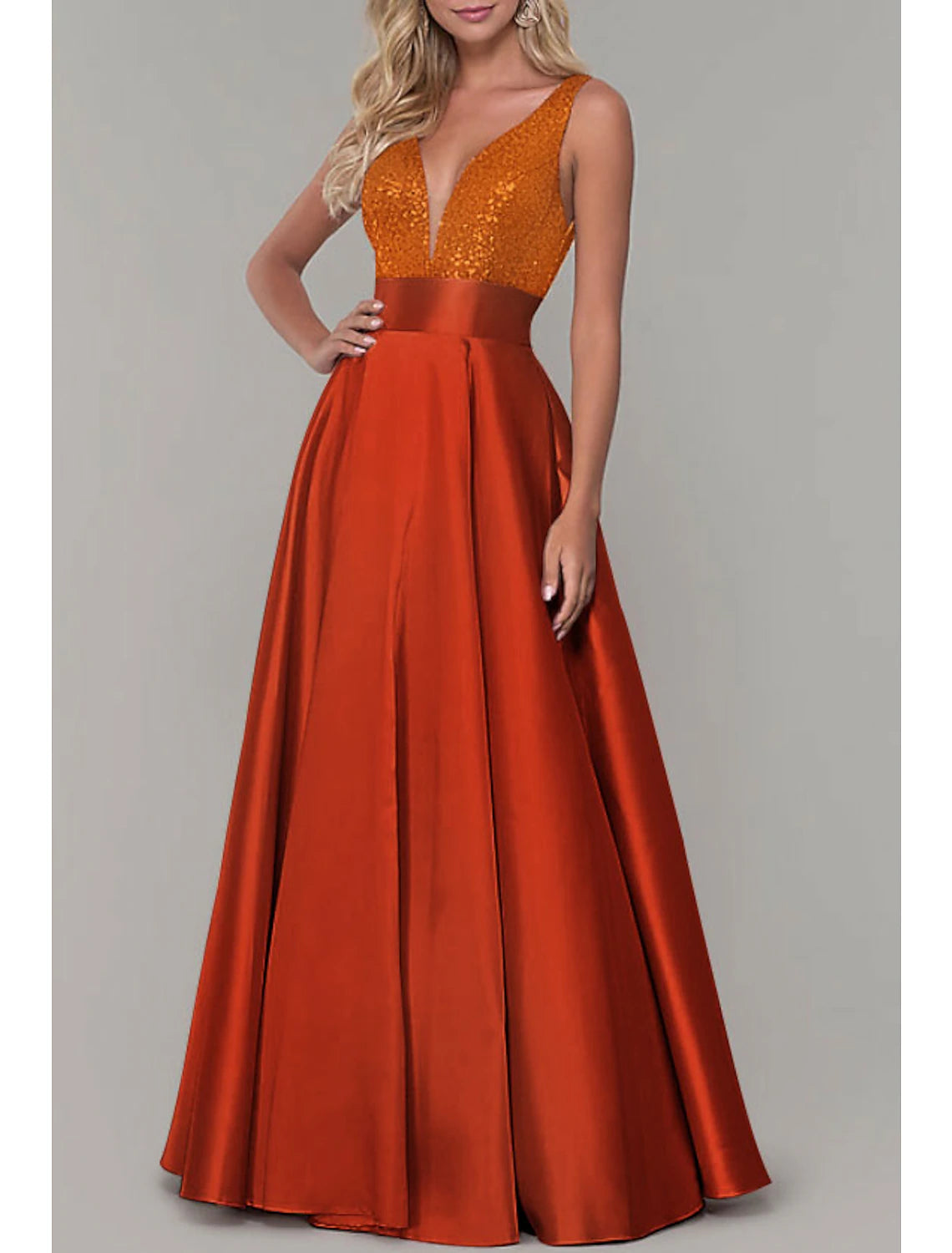 A-Line Prom Dresses Sparkle Dress Prom Formal Evening Floor Length Sleeveless V Neck Bridesmaid Dress Satin with Pleats Sequin 2025