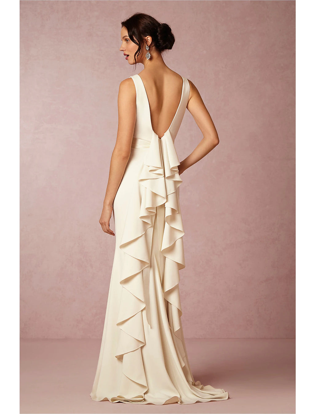 Ivory Crepe Boat Neck Bridesmaid Dress with Asymmetrical Draped Skirt