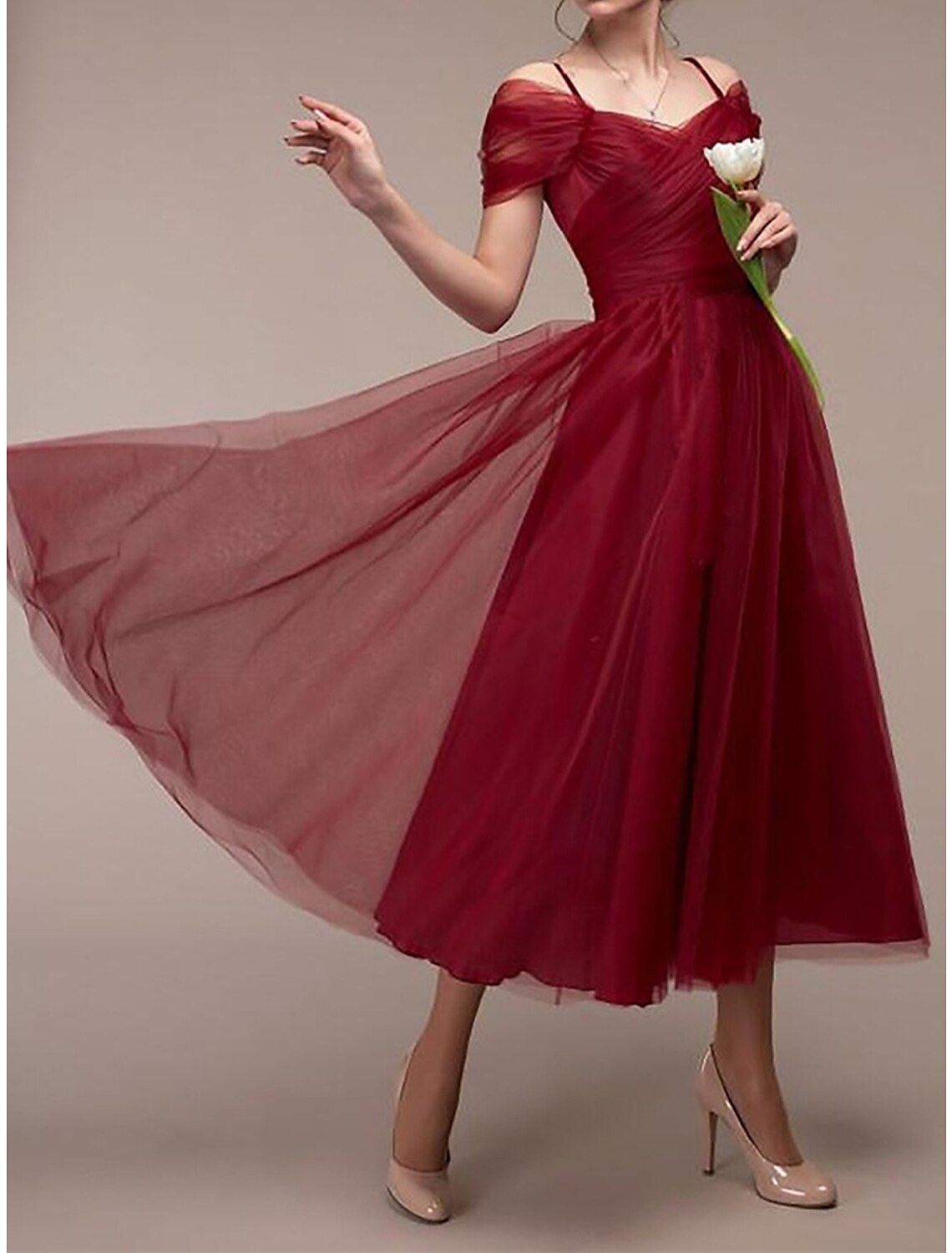 Women's Party Dress Homecoming Dress Cocktail Dress Midi Dress Pink Wine Dark Green Short Sleeve Pure Color Mesh Spring Fall Winter V Neck Fashion Wedding Guest Birthday Vacation