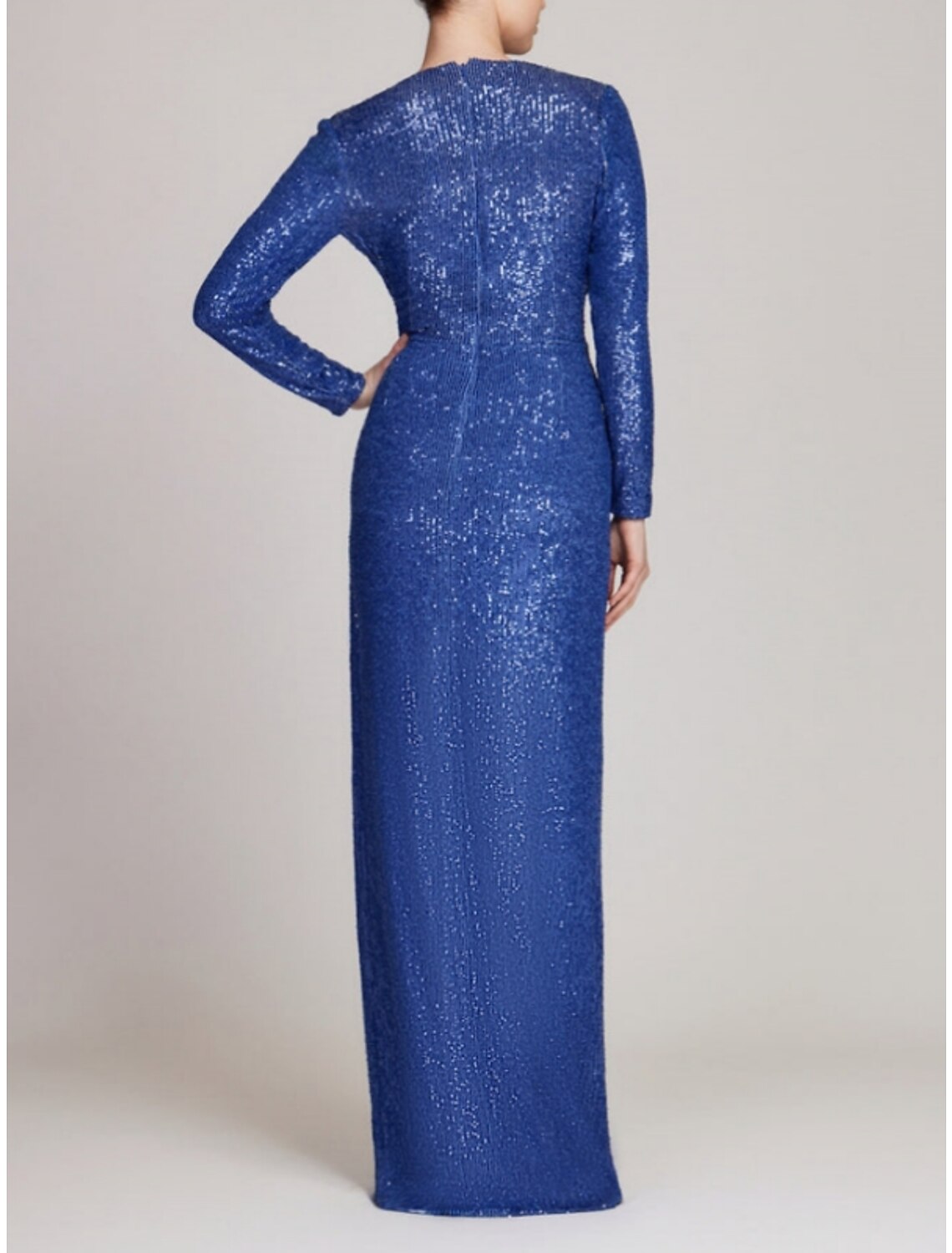 Royal Blue Sequin V-Neck Floor-Length Sheath Evening Dress