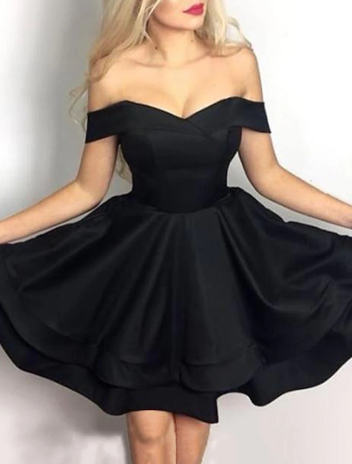 A-Line Cocktail Dresses Vintage Dress Homecoming Graduation Short / Mini Sleeveless Off Shoulder Satin with Draping