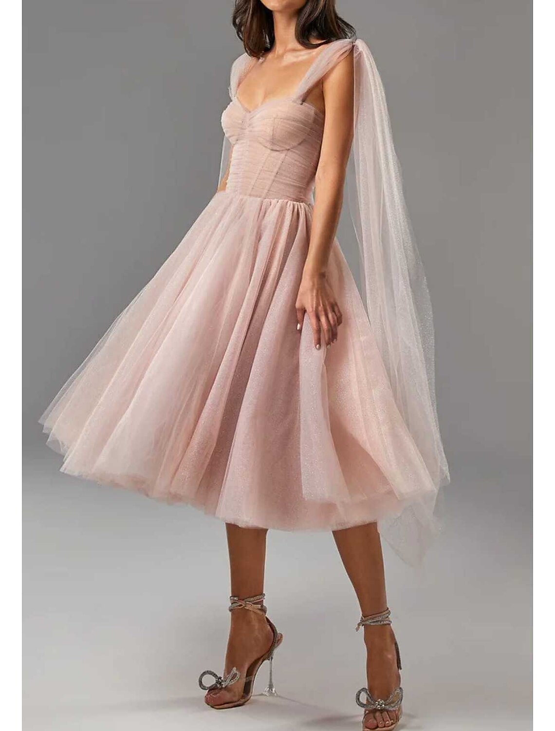 Vestidos de cóctel con corsé, para graduación, cumpleaños, hasta la rodilla, sin mangas, cuello cuadrado, tul con purpurina