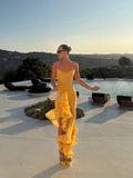 Yellow Chiffon sheath-column scoop-neck scoop-back high-low Dress Front View - Jimiss