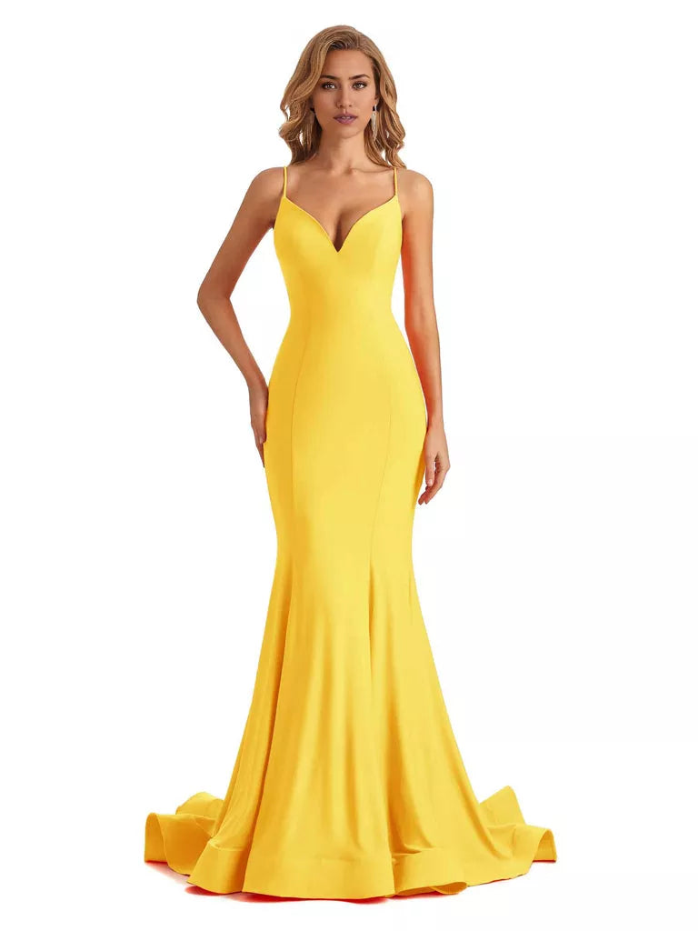 Vestido de dama de honor largo, formal, sin mangas, con escote en V y tirantes finos, de sirena, sexy