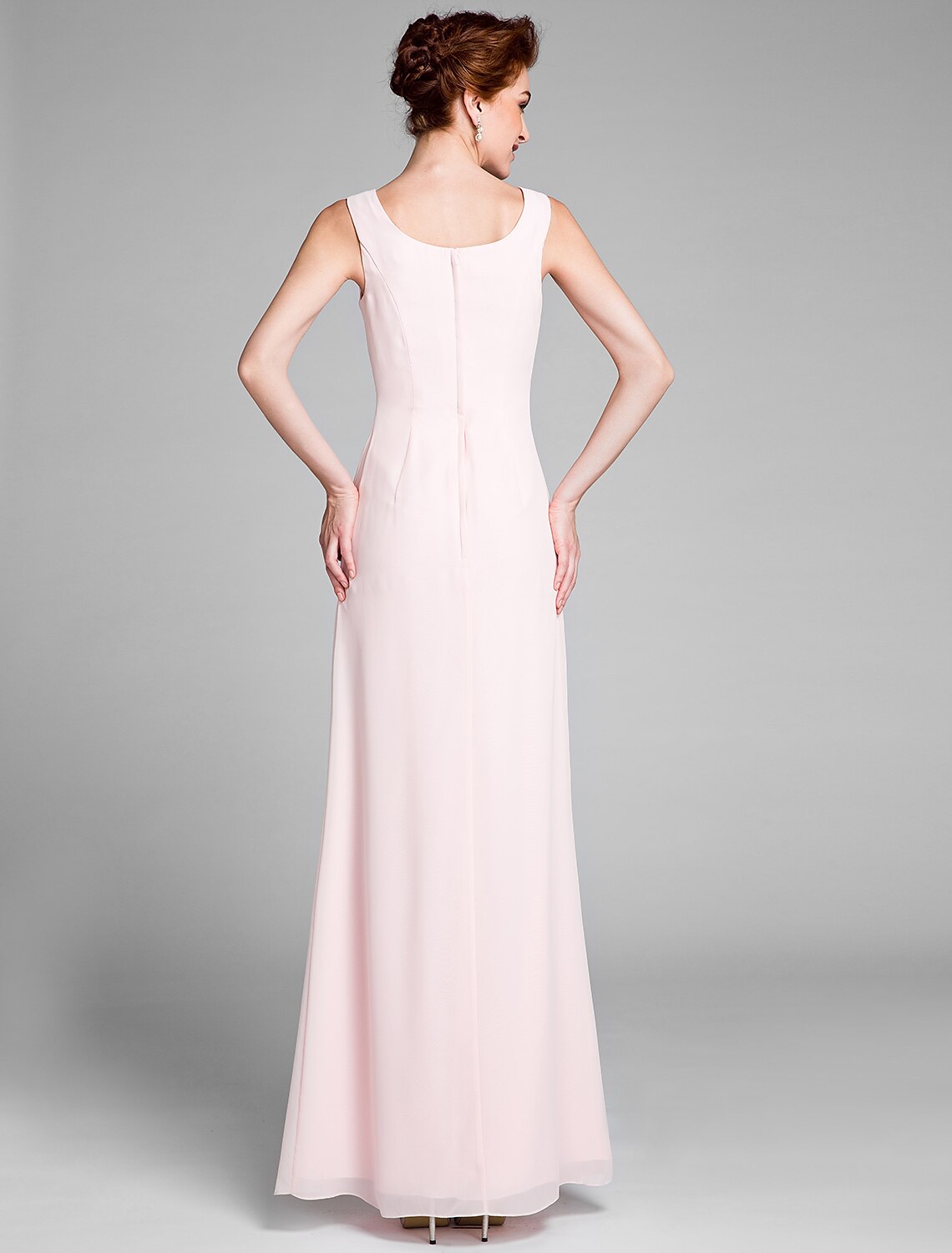 Vestido de sirena/trompeta para madre de la novia, convertible, escote redondo, largo hasta el suelo, gasa, manga larga, cruzado, incluido con faja/cinta