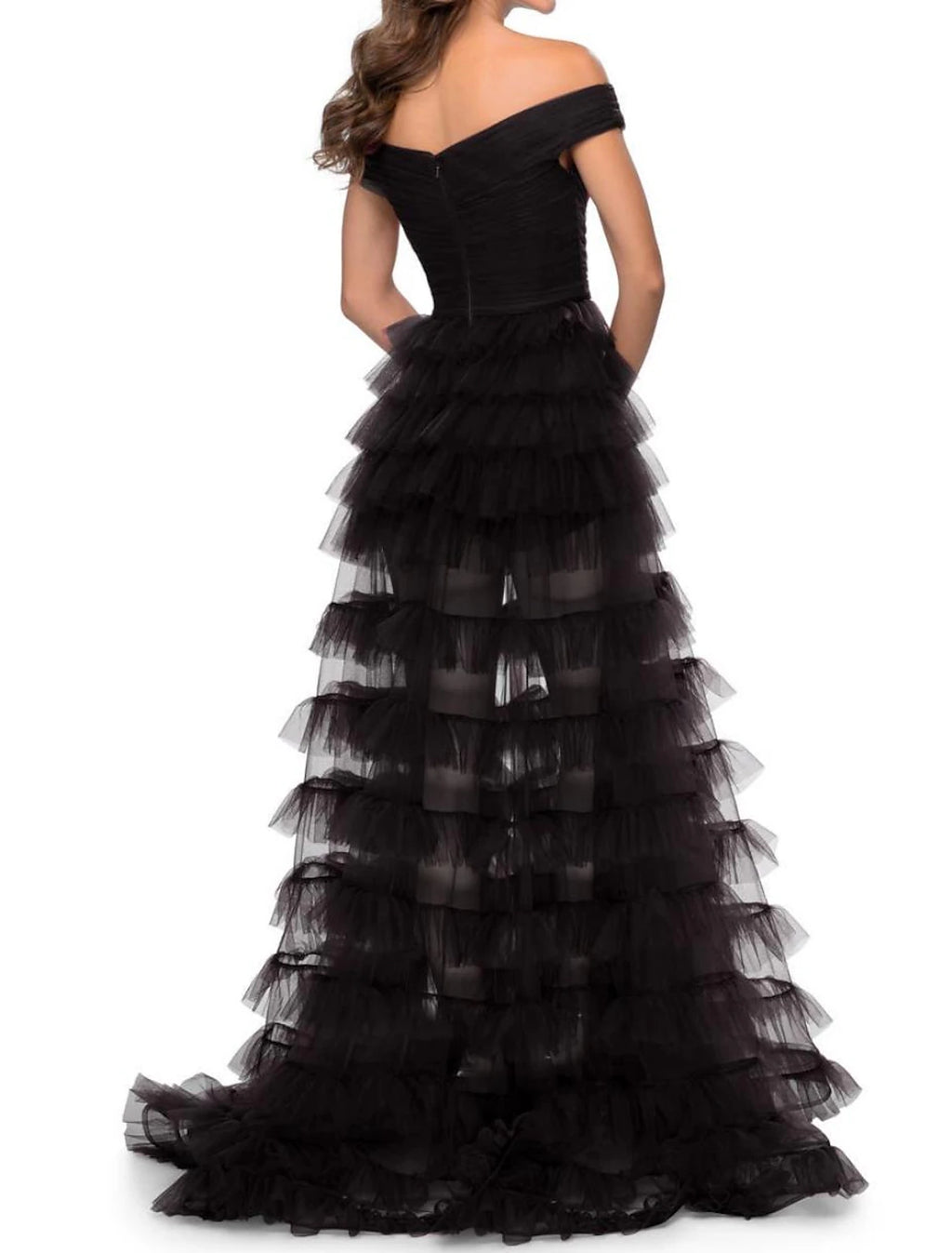 Vestido de fiesta de baile, vestido de graduación, vestido plisado escalonado, baile de máscaras, cola larga/cepillo, sin mangas, escote corazón, tul, espalda en V con color puro
