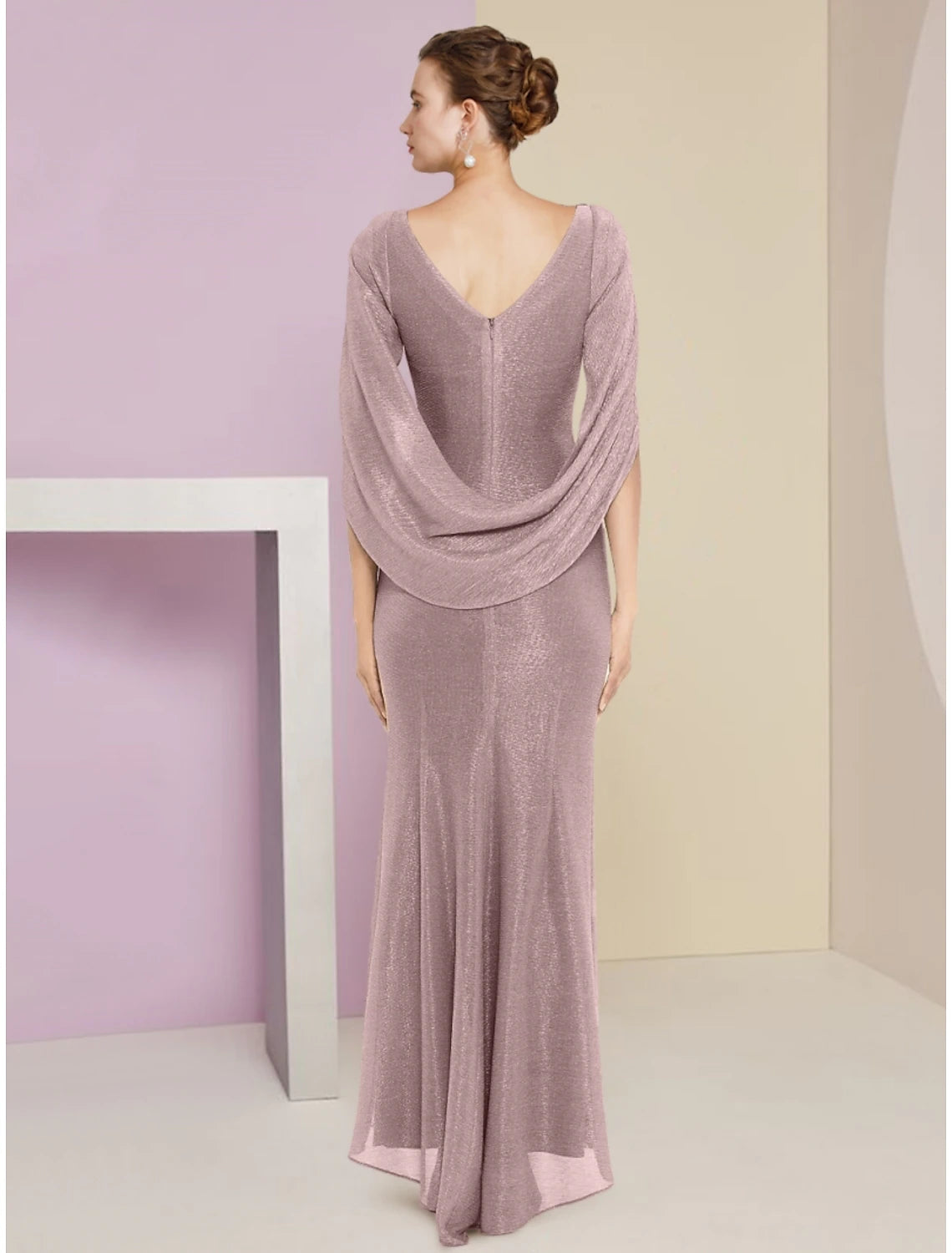 Vestido de sirena/trompeta para madre de la novia, para invitada de boda, brillo y resplandor, elegante, escote redondo, largo hasta los tobillos, gasa, media manga con fruncido de lentejuelas, color liso